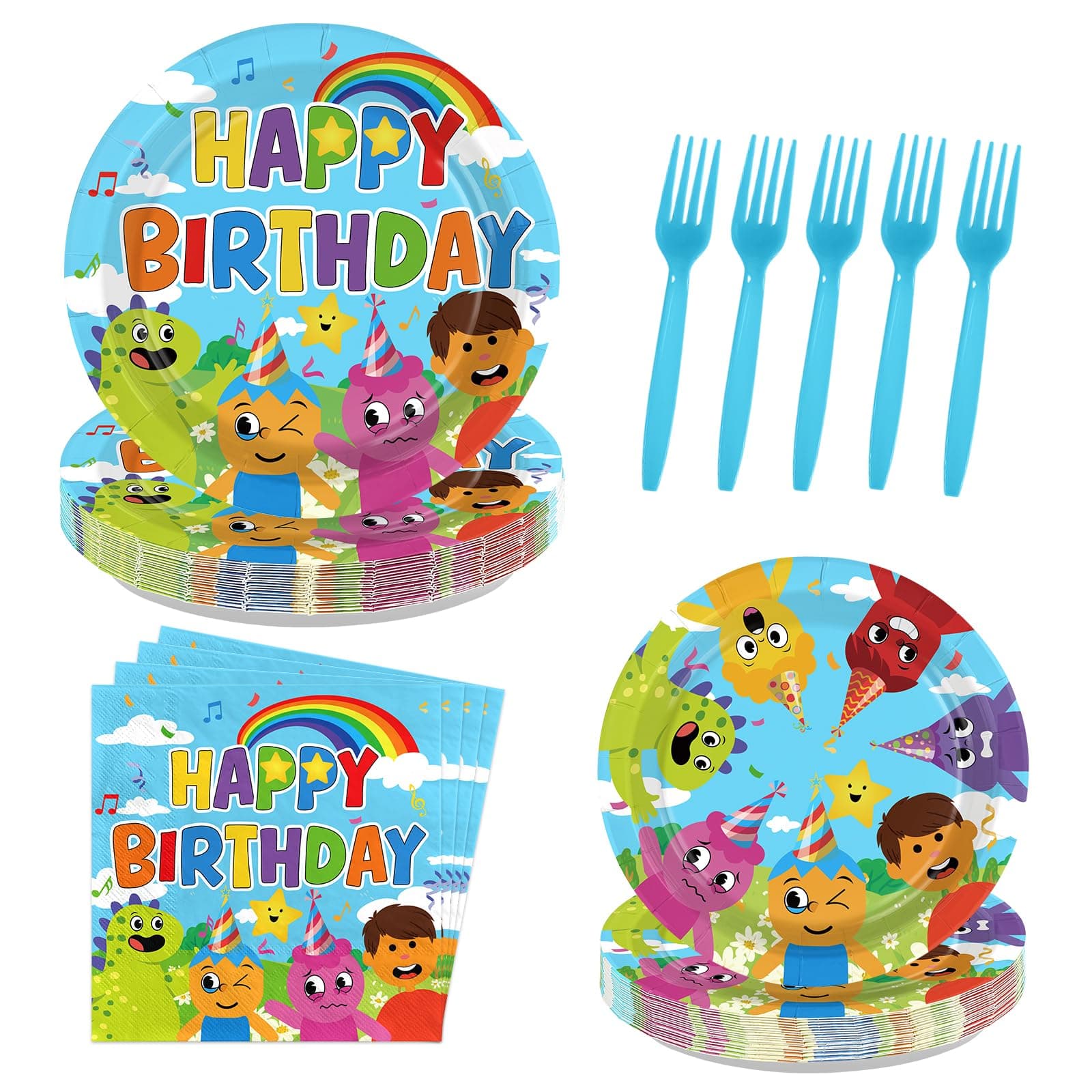 LADVCORP 96 Pcs Songs Theme Party Supplies Monster Birthday Plates and Napkins Cartoon Songs Tableware Set for Girls Boys Baby Shower Music Theme Birthday Party Supplies, Serves 24