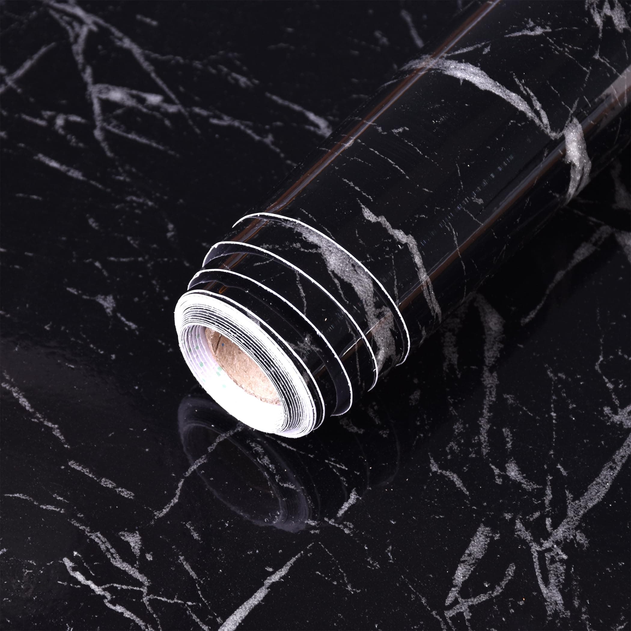 Dzhuywer Marble Wallpaper Black Granite Contact Paper Peel and Stick Self Adhesive Removable Wallpaper Waterproof, Glossy Marble Wall Paper for Kitchen Countertop Cabinet Bathroom 23.6" x 236" Vinyl