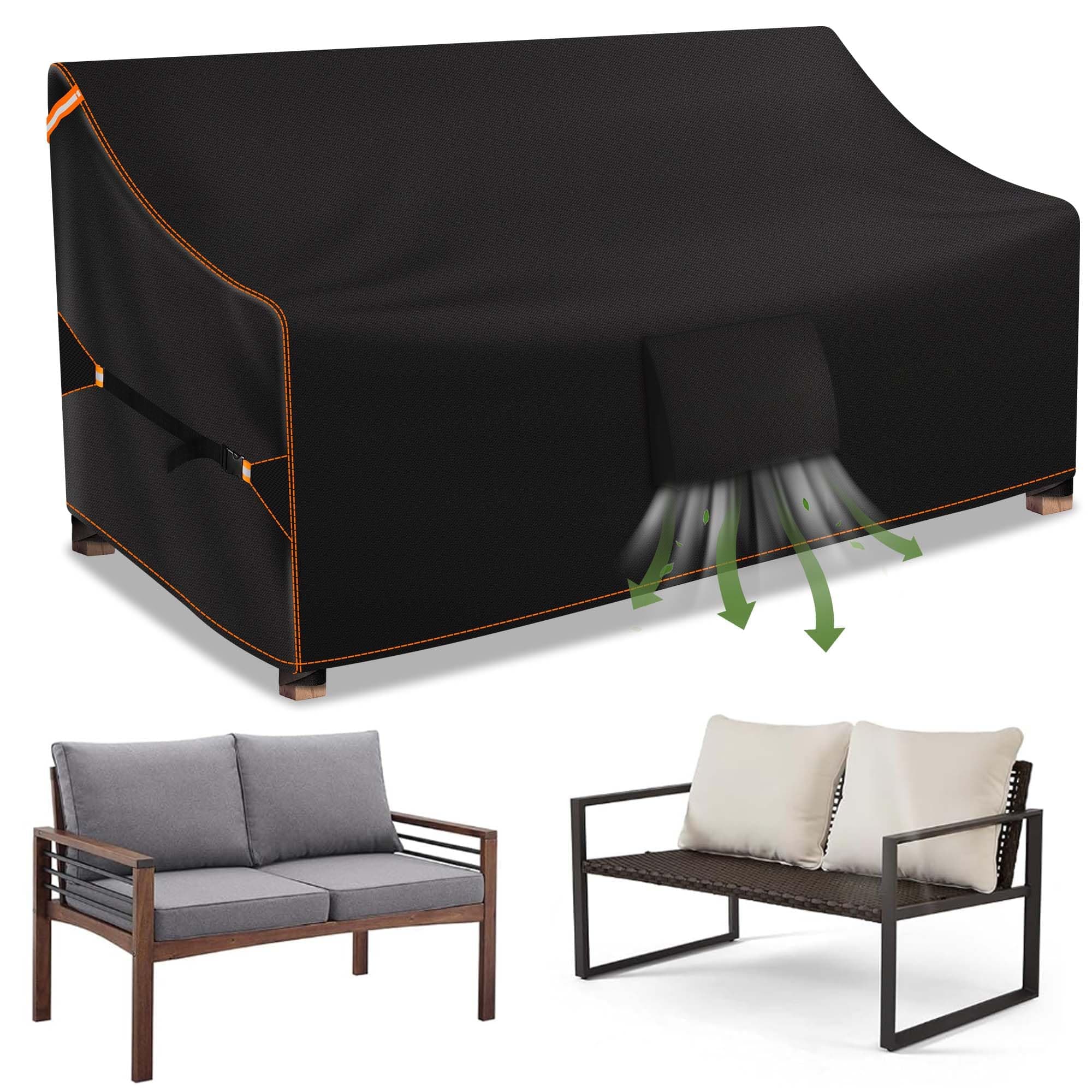 Rimwig Outdoor Sofa Cover Waterproof 420D Oxford Fabric Patio Loveseat Covers with Windproof Straps Dustproof Protection for Furniture 74x35x35 inch Fits Most Outdoor Loveseats