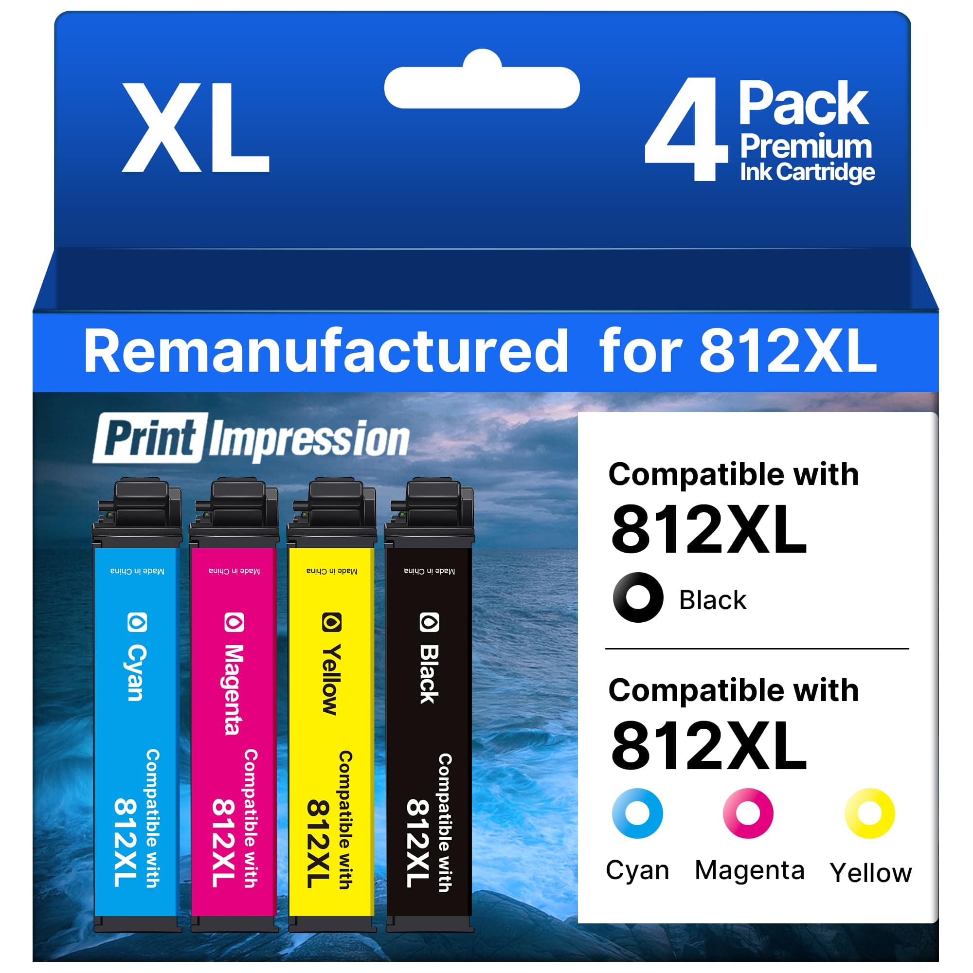 Remanufactured for Epson 812XL Ink Cartridges Combo Pack Replacement for Epson 812 812XL Ink Cartridges Epson for Epson 812 XL T812 for Workforce Pro WF-7840 WF-7820 WF-7310 EC-C7000 Printer (4 Pack