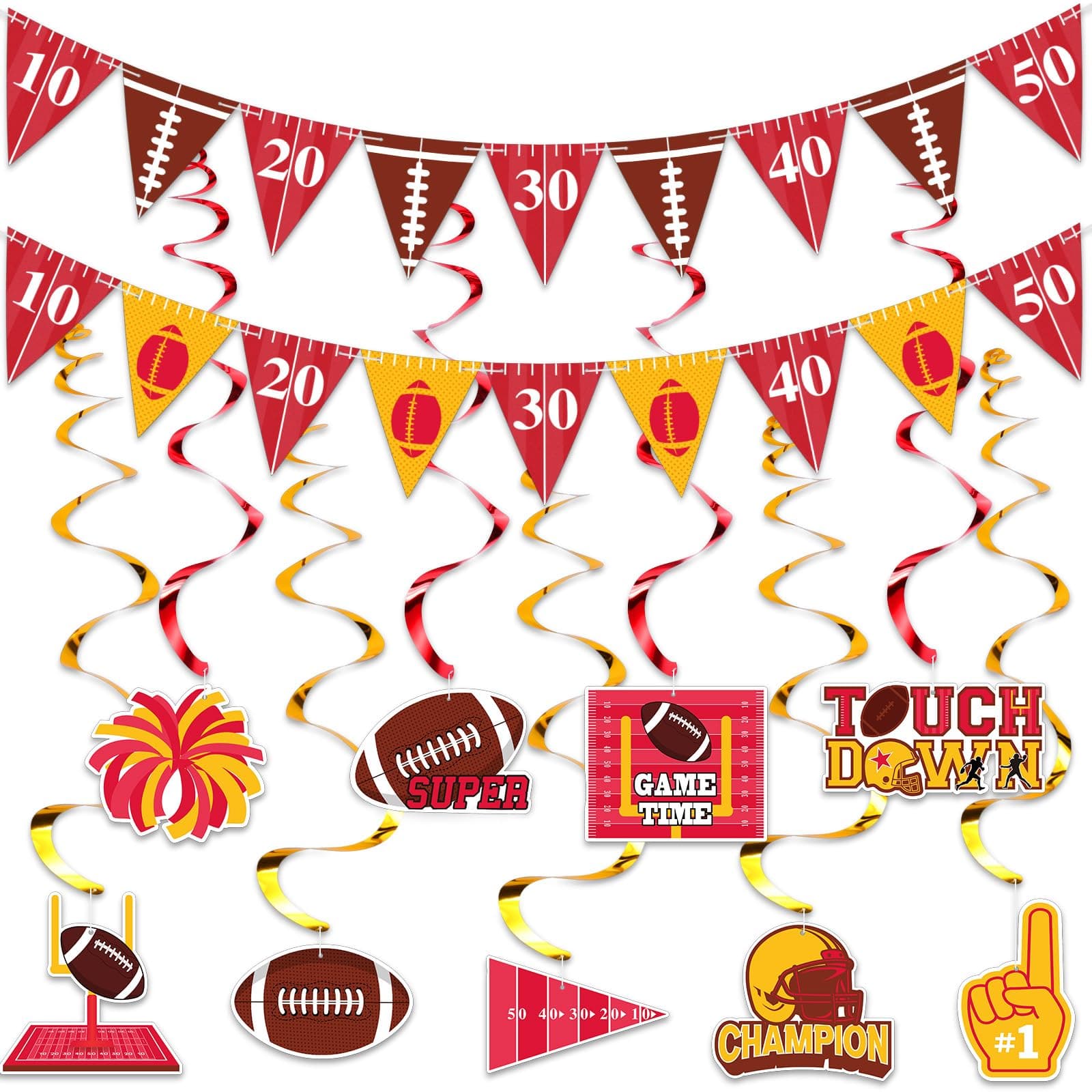 Fullhawl 11 Pcs Football Party Decorations in My Football Era Game Day Banner Football Birthday Party Supplies Red and Gold Football Hanging Swirls Decorations for Tailgate Game Football Party Supply