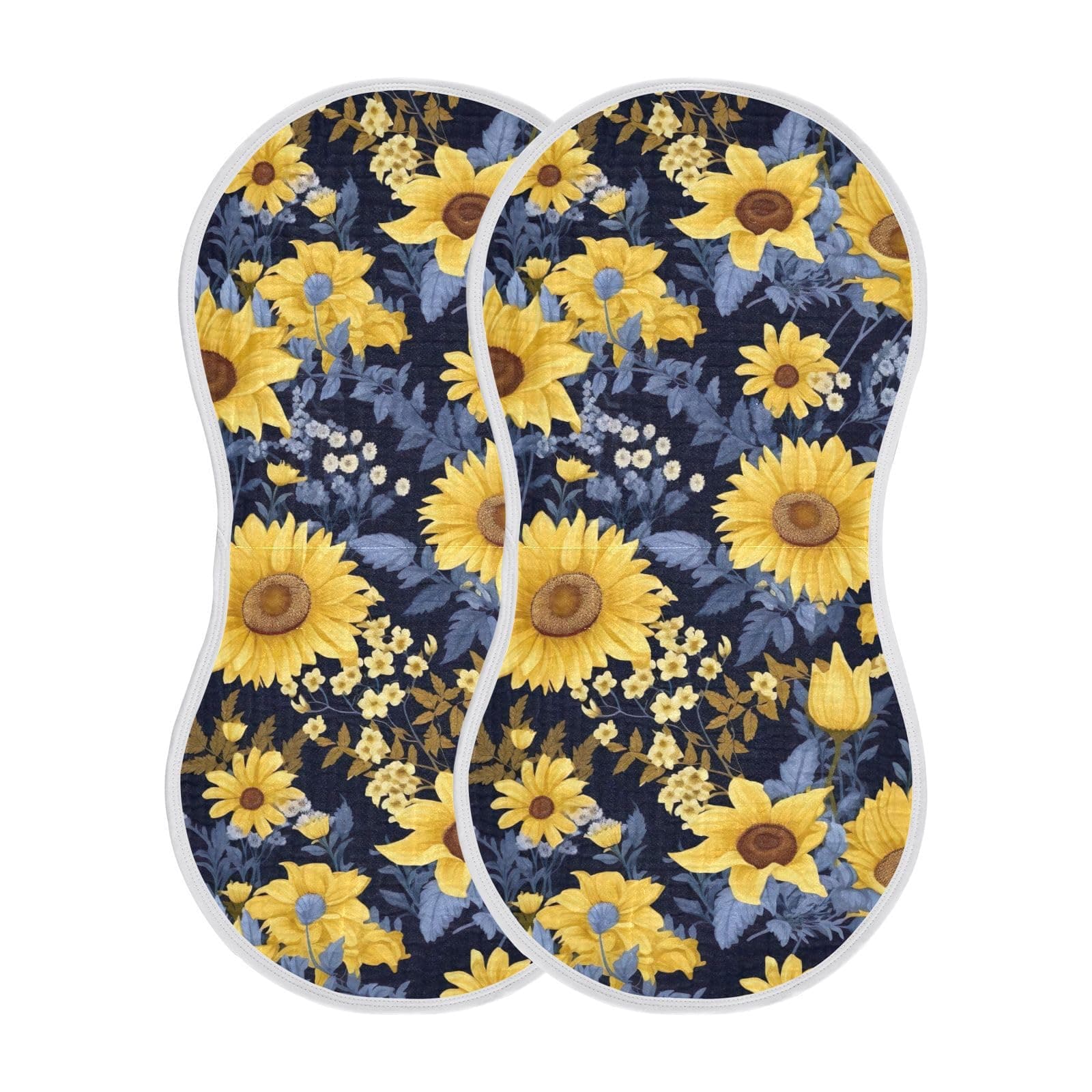 J JOYSAY Sunflowers Daisies Blue Leaves Baby Burp Cloths for Boys Girls Large 22''x11'' Cotton Baby Bibs Extra Absorbent Soft 4 Layer Burp Cloth Set for Drool Newborn 2 Pack