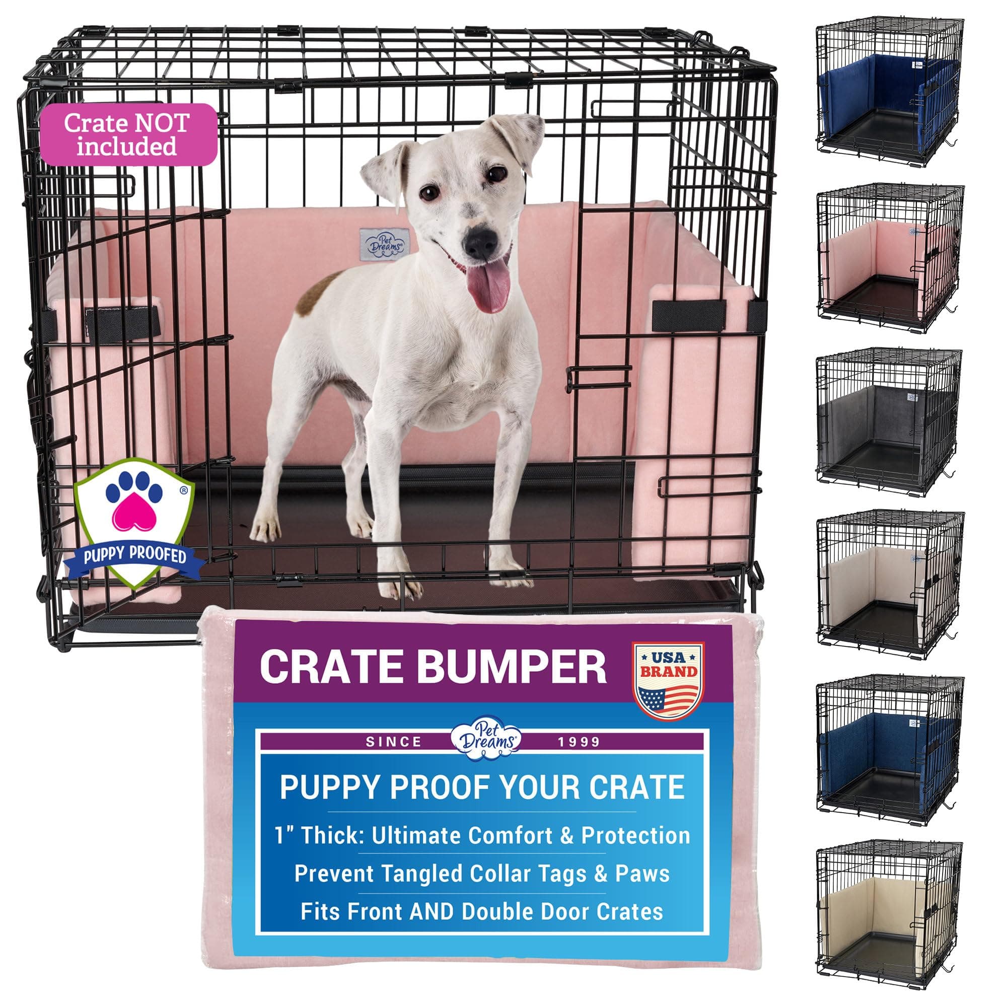 Pet Dreams Dog Crate Bumper - Crate Bumpers for Dog Cages, Dog Crate Liner and Tail Protector, Safe and Comfy (Pink, X Small 18 Inch Dog Crate Bumper Pads)