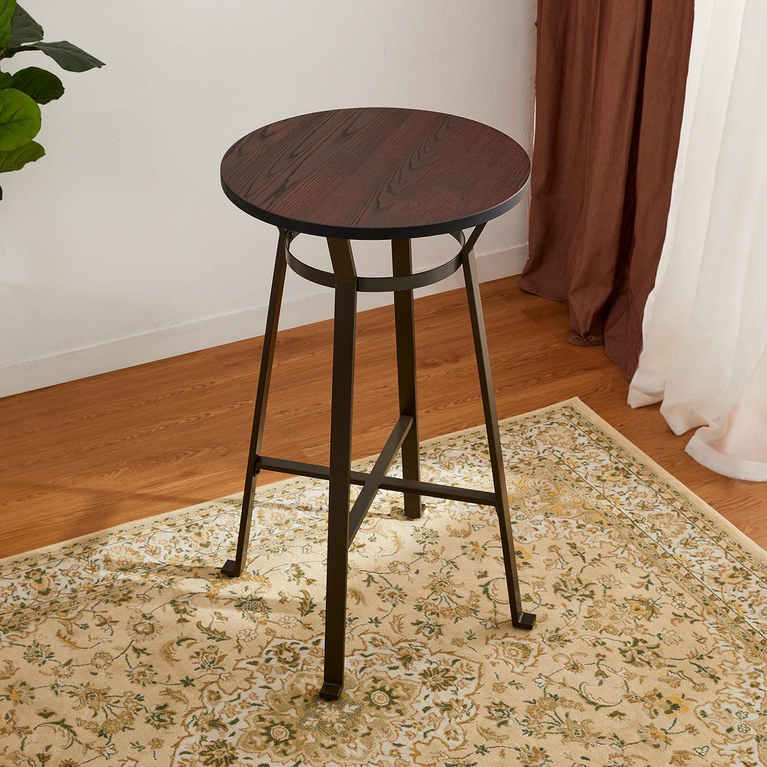 Glitzhome Rustic Steel Bar Table Round Wood Top Dining Room Pub Table Furnitur