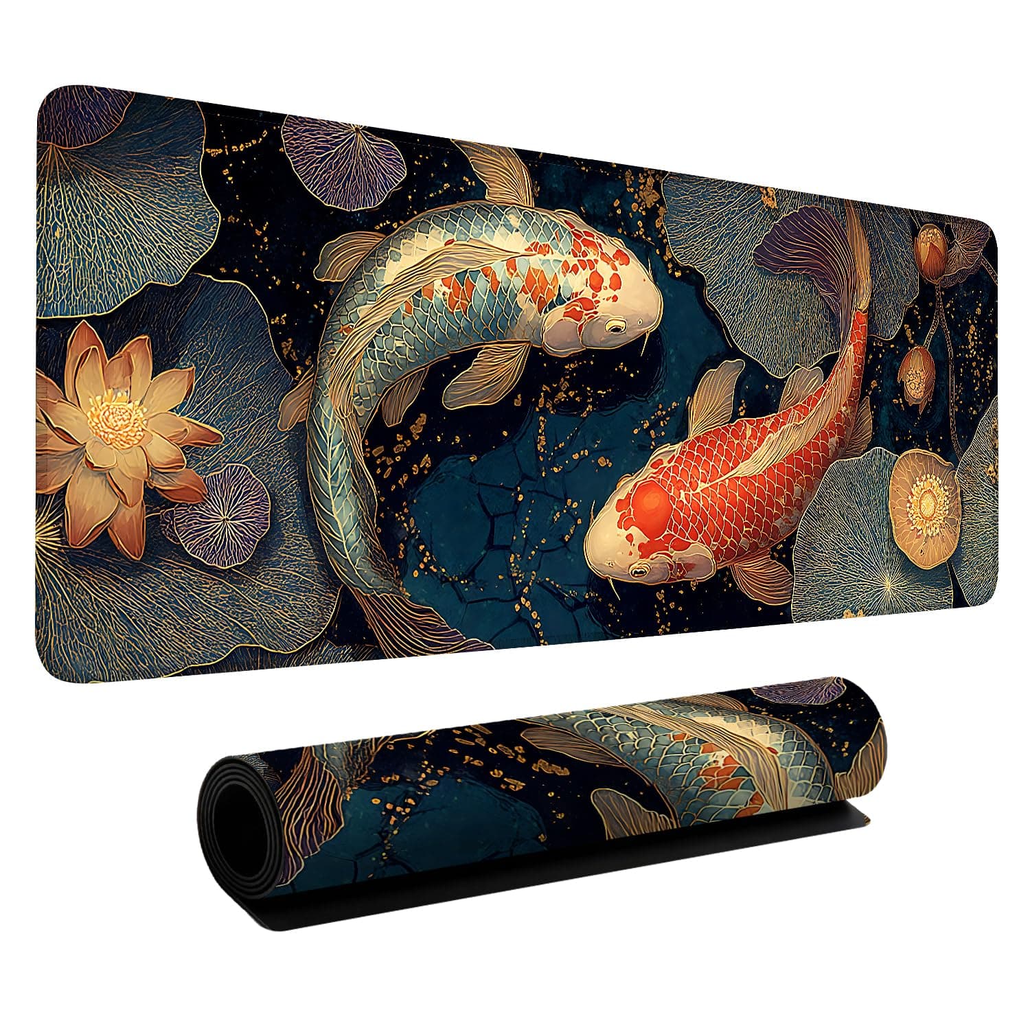 Koi Fish Gaming Mouse Pad 31.5"x11.8" Large Extended Pad Desk Mat Anti-Slip Rubber Base & Durable Stitched Edges for Gamers Smooth Mouse Pad Writing Surface for Desk Office/Home