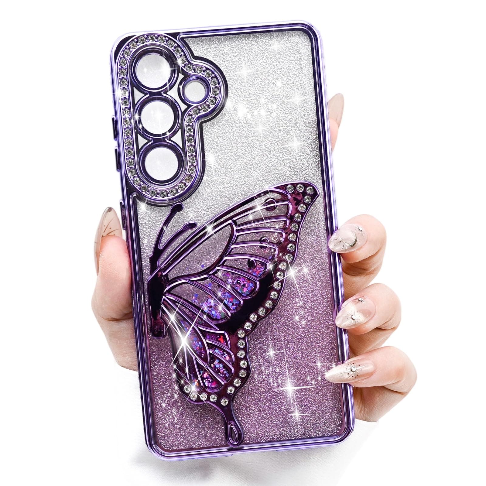 MRRSIWEI 3D Butterfly Case for Samsung Galaxy A37.Clear/Purple