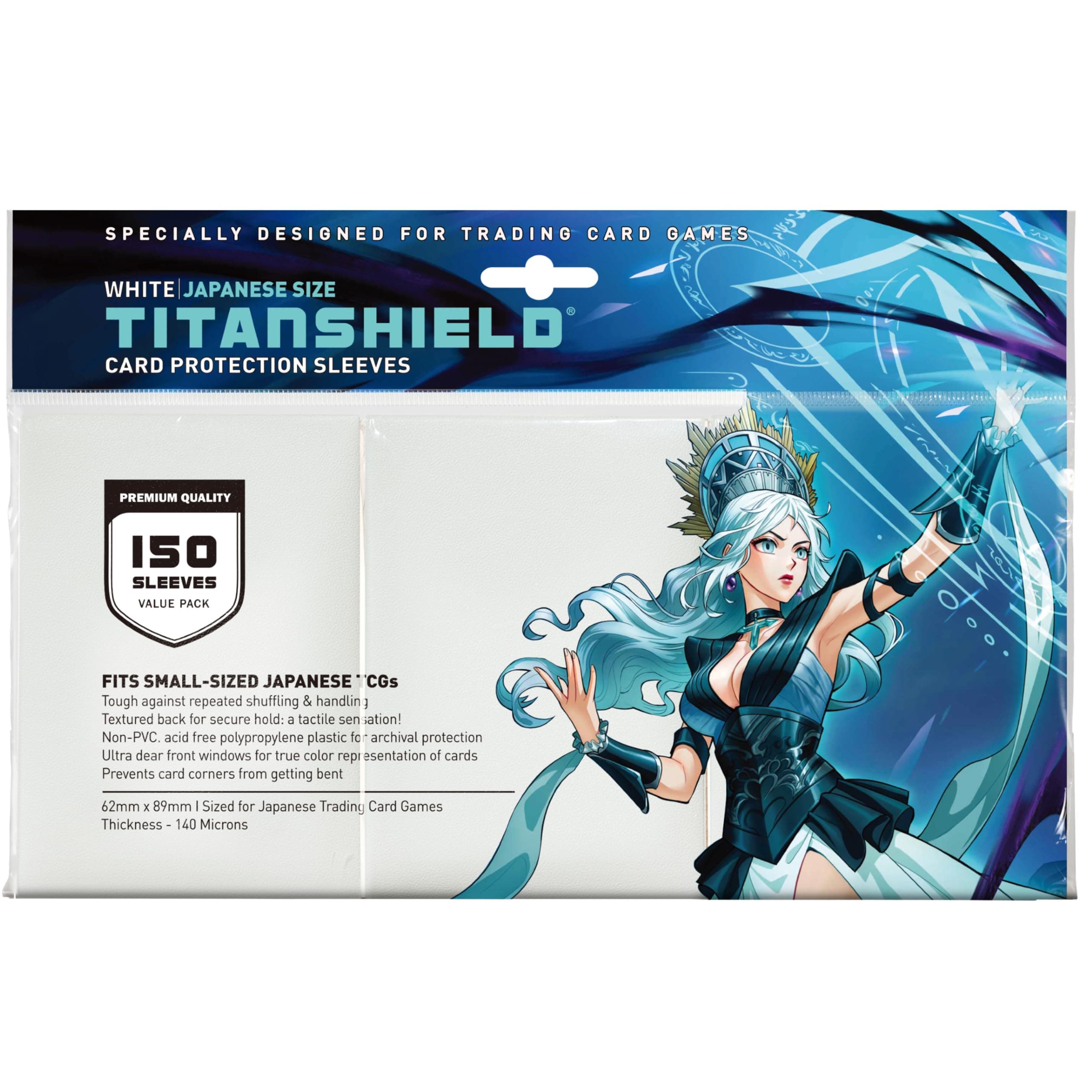 (150 Sleeves/White) Small Japanese Sized Trading Card Sleeves Deck Protector Compatible with Yu-Gi-Oh, Cardfight!! Vanguard & More