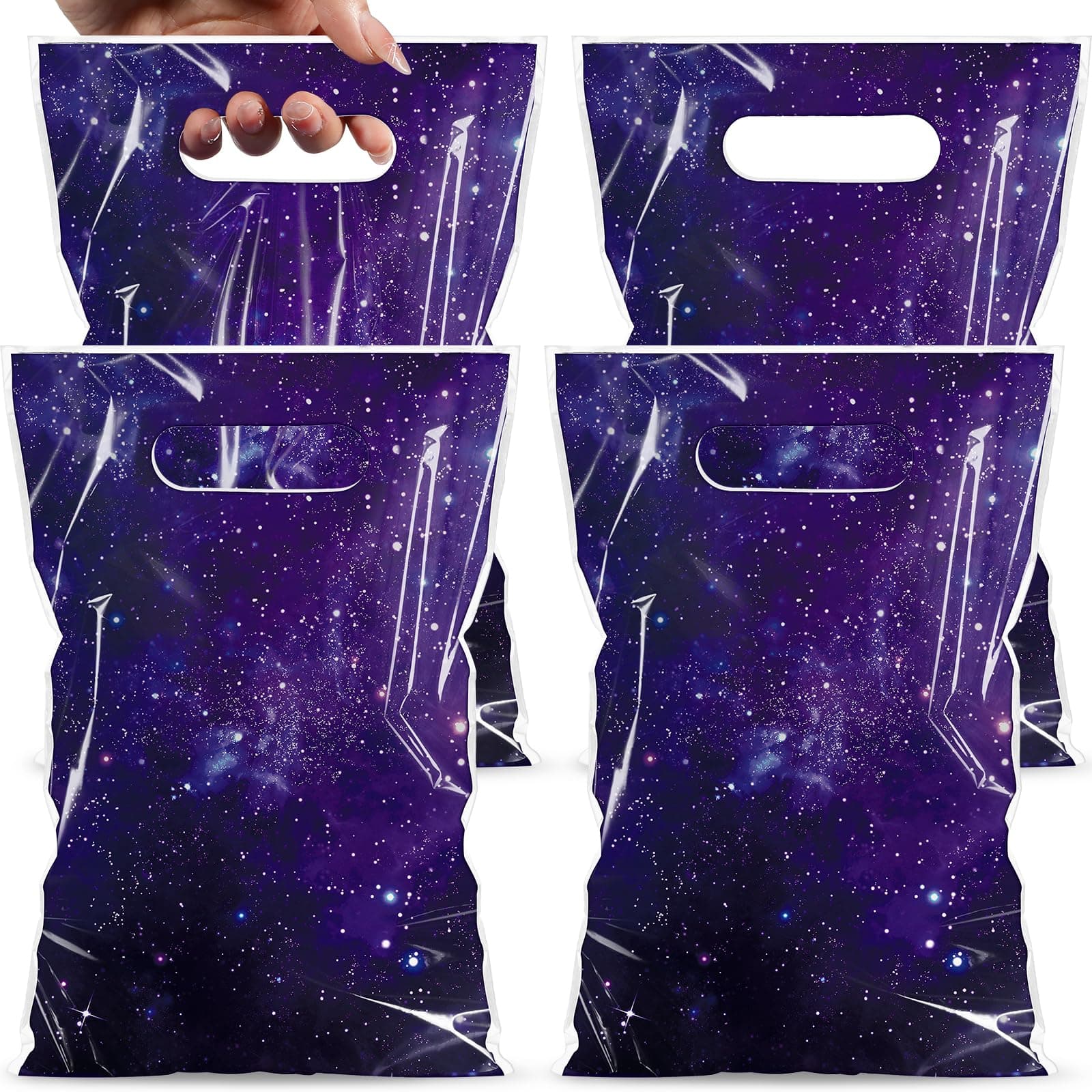 Ctosree 50 Pcs Galaxy Party Favors Bags Starry Purple Galaxy Candy Favor Bags Plastic for Goodies Treats Gift Outer Space Party Supplies Kids Space Themed Birthday Decor 6.69 x 9.84 in