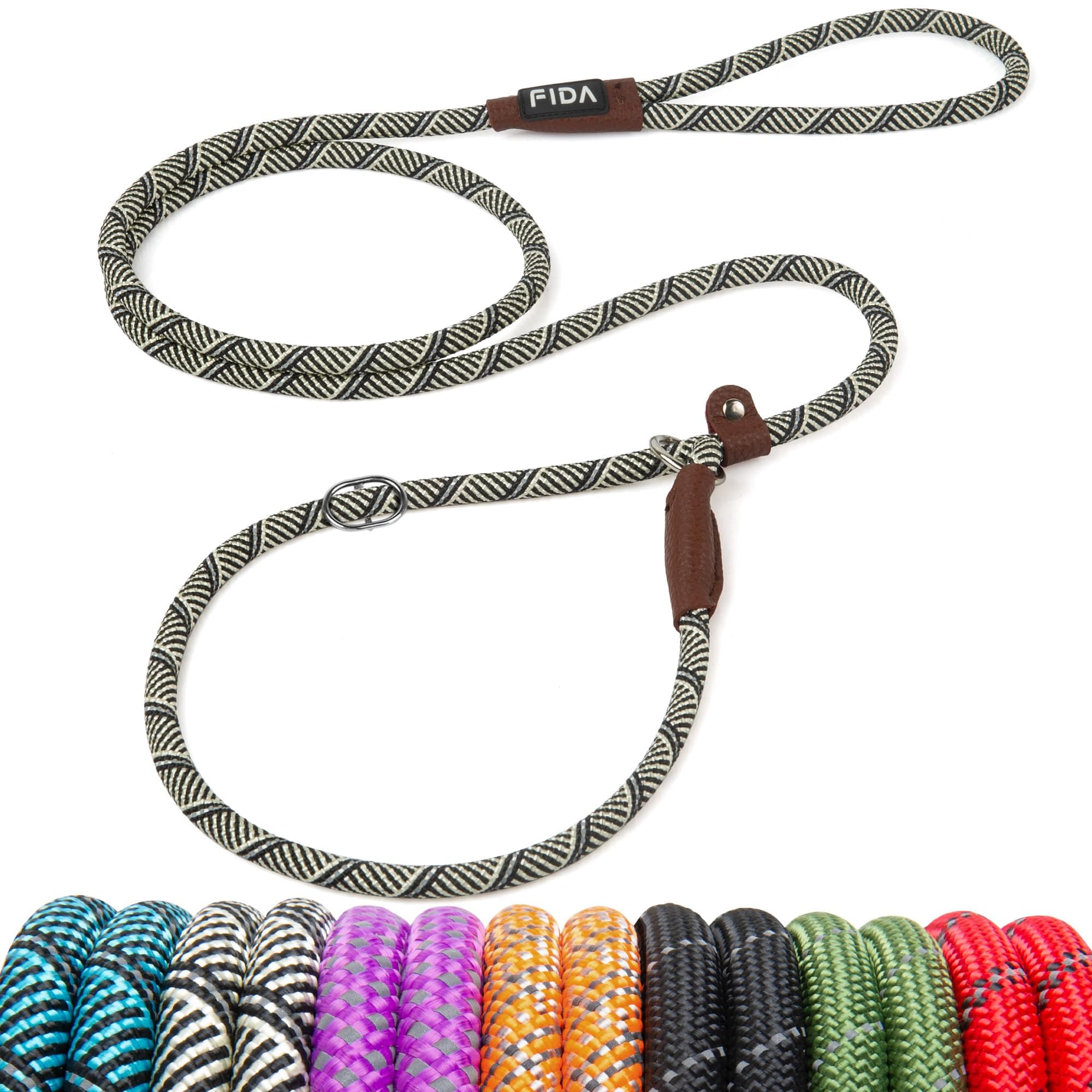 Fida Durable Slip Lead - 6 FT x 3/8" Heavy Duty Dog Loop Leash for Small Dogs and Puppies, No Pull Pet Training Leash with Highly Reflective Stitching (Grey)