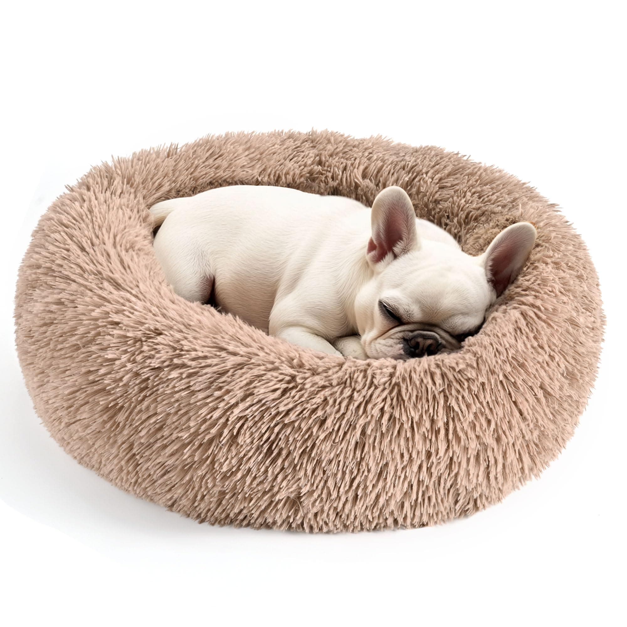 Dogs Bed for Small Dogs, Anti-Anxiety Washable Round Bed (Camel, 24.0" L x 24.0" W x 8.0" Th)