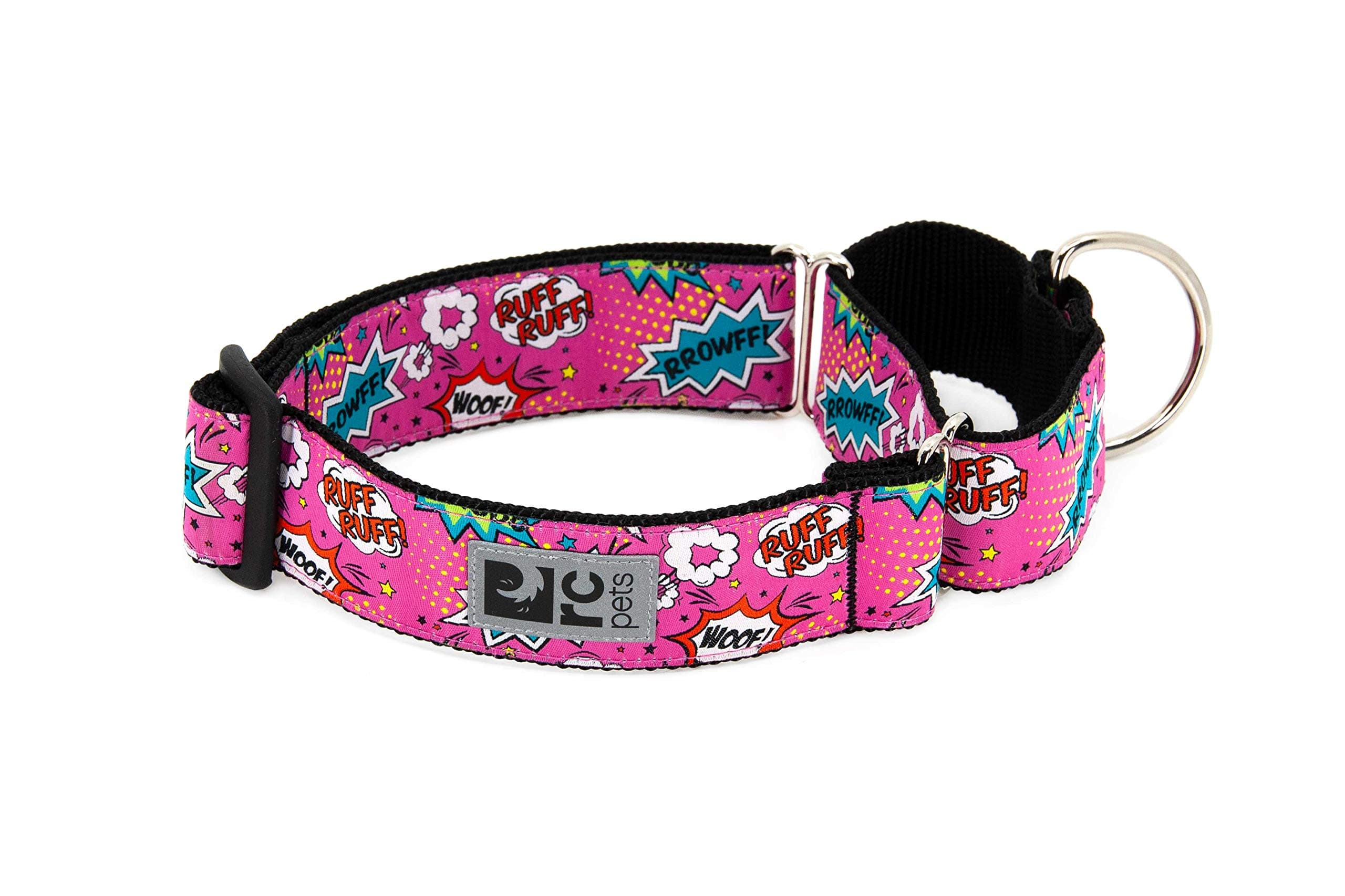 RC Pets 1-1/2 Inch All Webbing Martingale Training Dog Collar, Small, Pink Comic Sounds