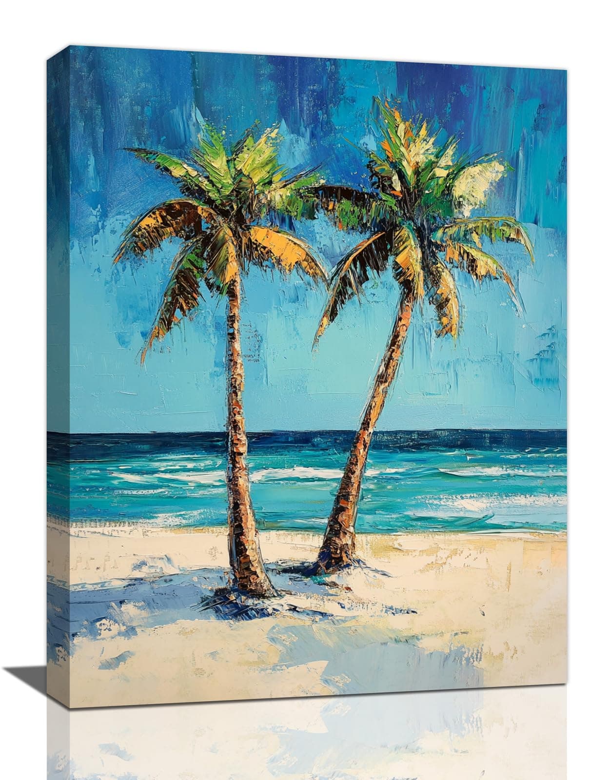 Beach Palm Trees Wall Art, Ocean Tropical Pictures Wall Decor, Coastal Trees Canvas Prints Painting, Framed Artwork for Bathroom Living Room Bedroom Office 16"X24"