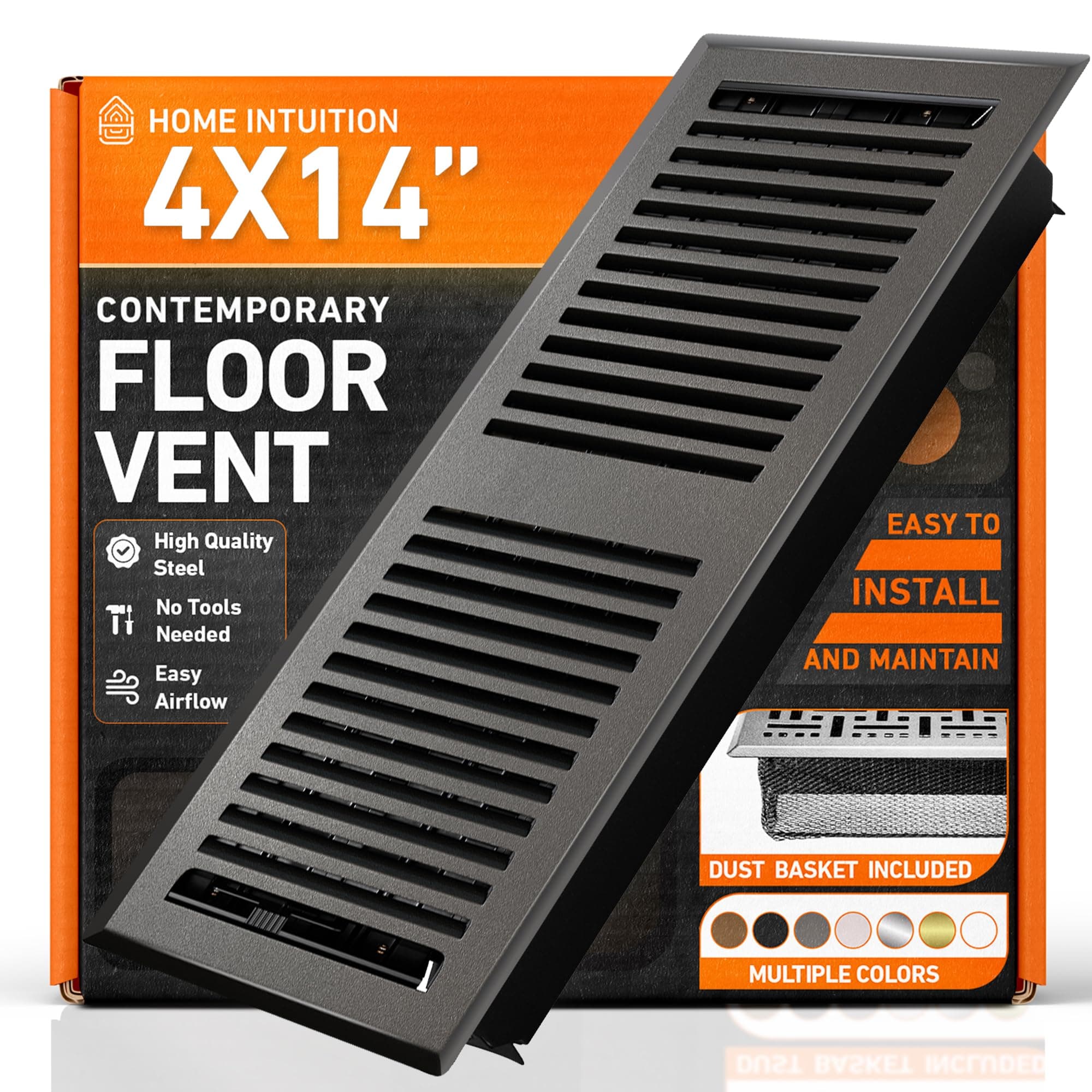 4X14 Floor Vent Covers Floor Register with Mesh Cover Trap, Heat and Air, Walkable Metal Floor Register for HVAC Duct, Contemporary, Dark Grey