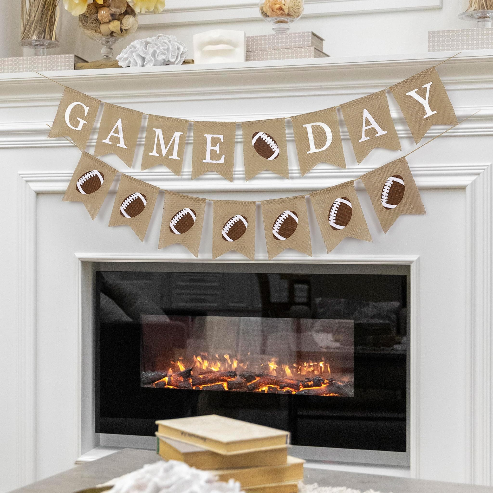 2Pcs Football Game Day Burlap Banner Decorations,Football Banner Garland,Rustic Sports Bunting Banner for Sports Theme Birthday Tailgate Party decoration Game Day Supplies