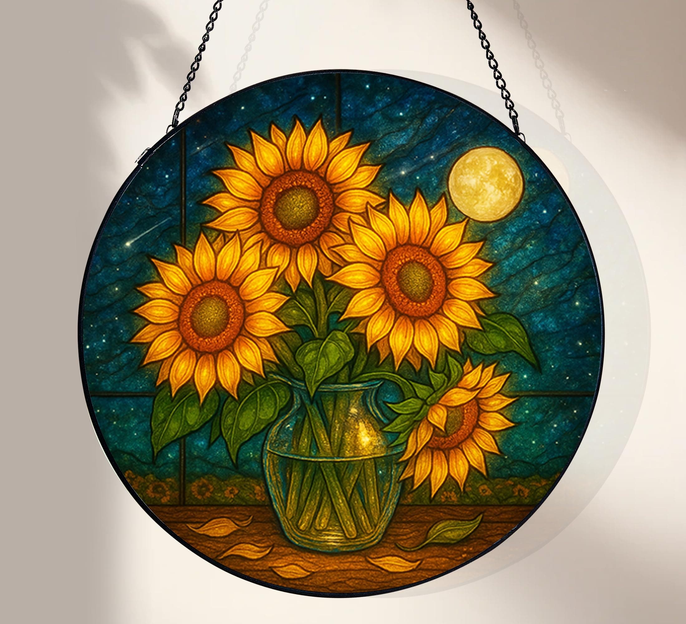 KWYADLUO Stained Glass Window Hanging,Sunflower Sun Catchers Stained Glass Panels for Indoor Windows Wall Art Decor, Memorial Gift for Mom Women Wife Men Lovers (7.87inch)