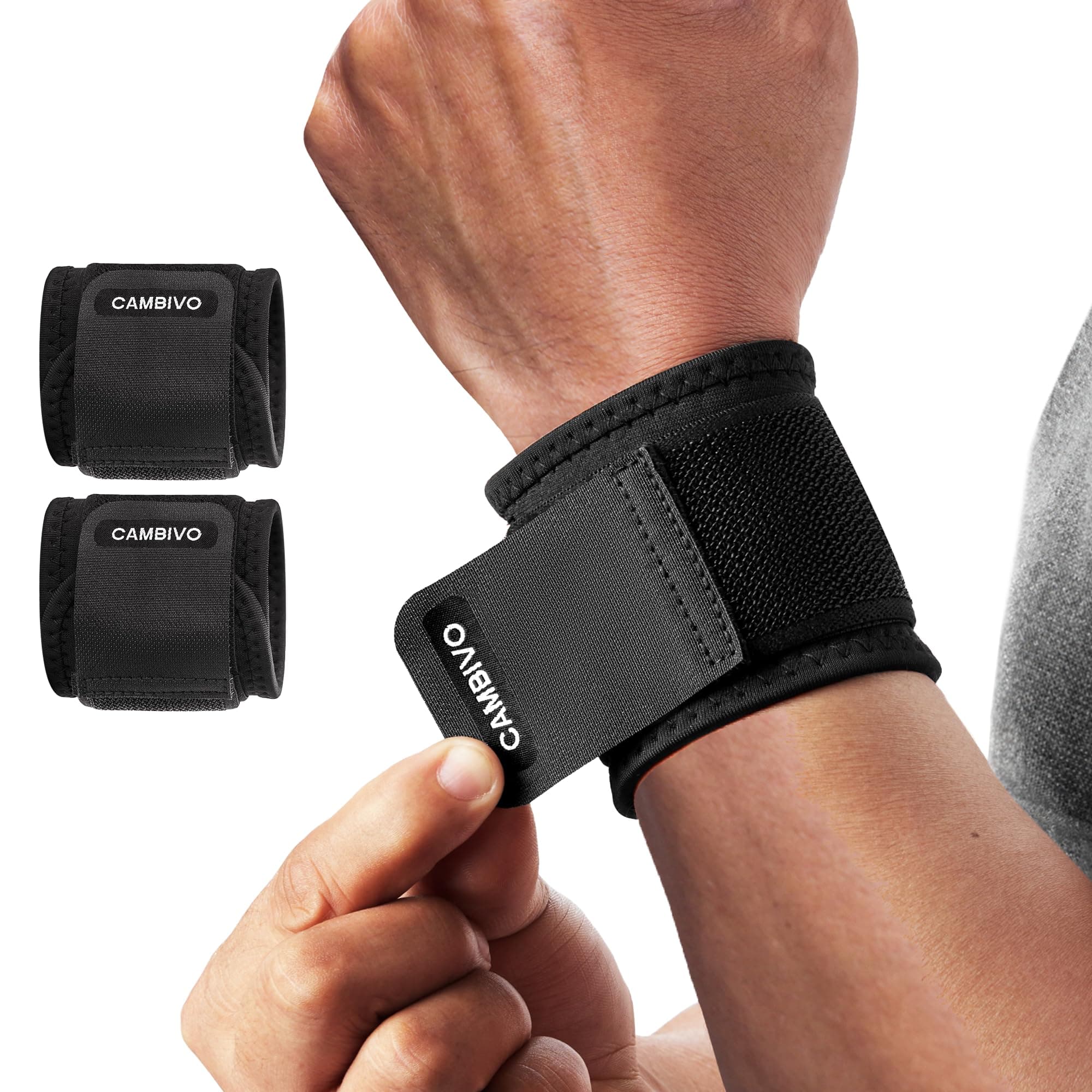 CAMBIVO Polsiere Palestra Regolabile 2 Pezzi, Fasce per Stabilità del Polso, Polsini per Allenamento con Pesi, Wrist Wraps per Sollevamento Pesi, Fitness, Powerlifting, Bodybuilding, Nero