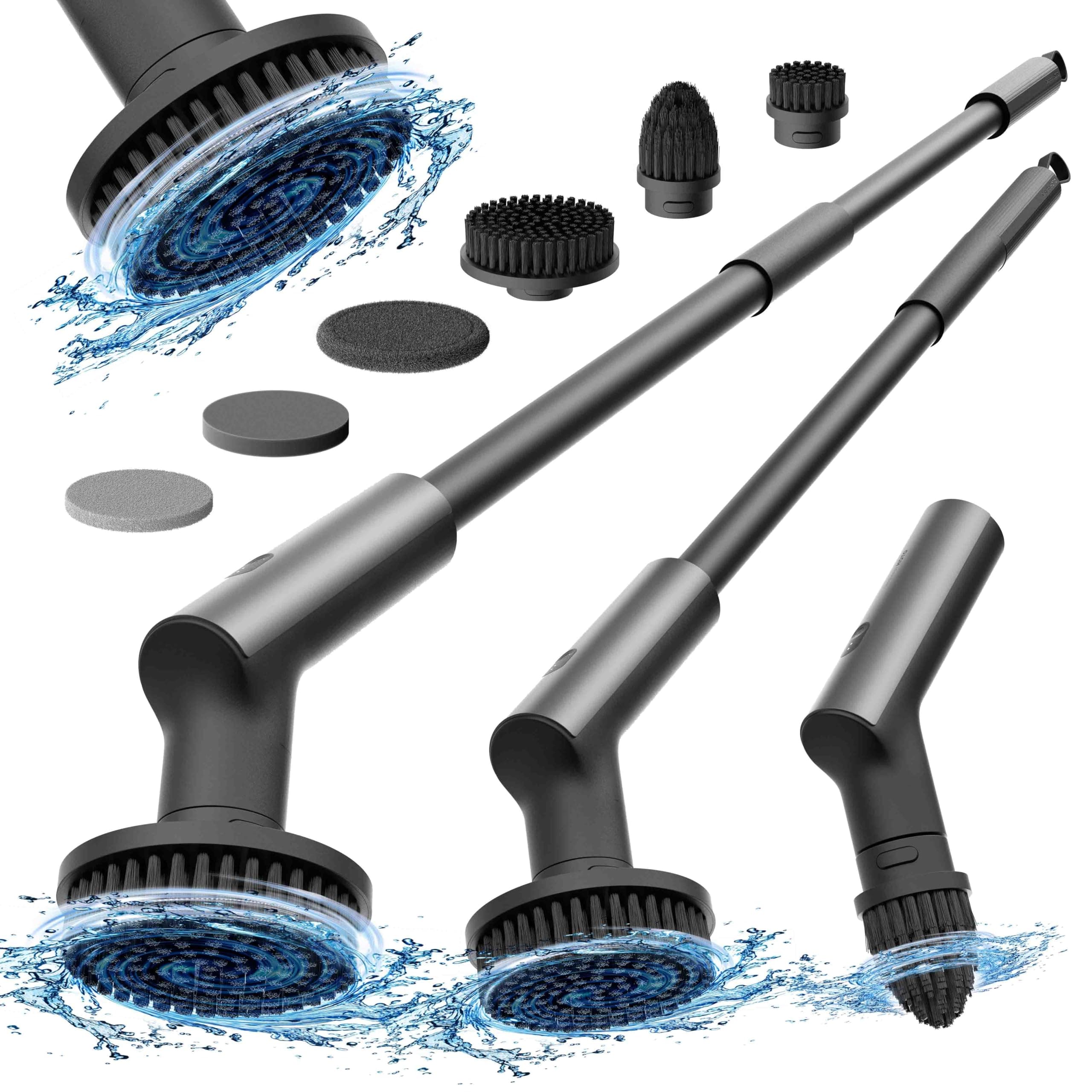 HOTO Electric Spin Scrubber with 6 Brush Heads & Extension Pole
