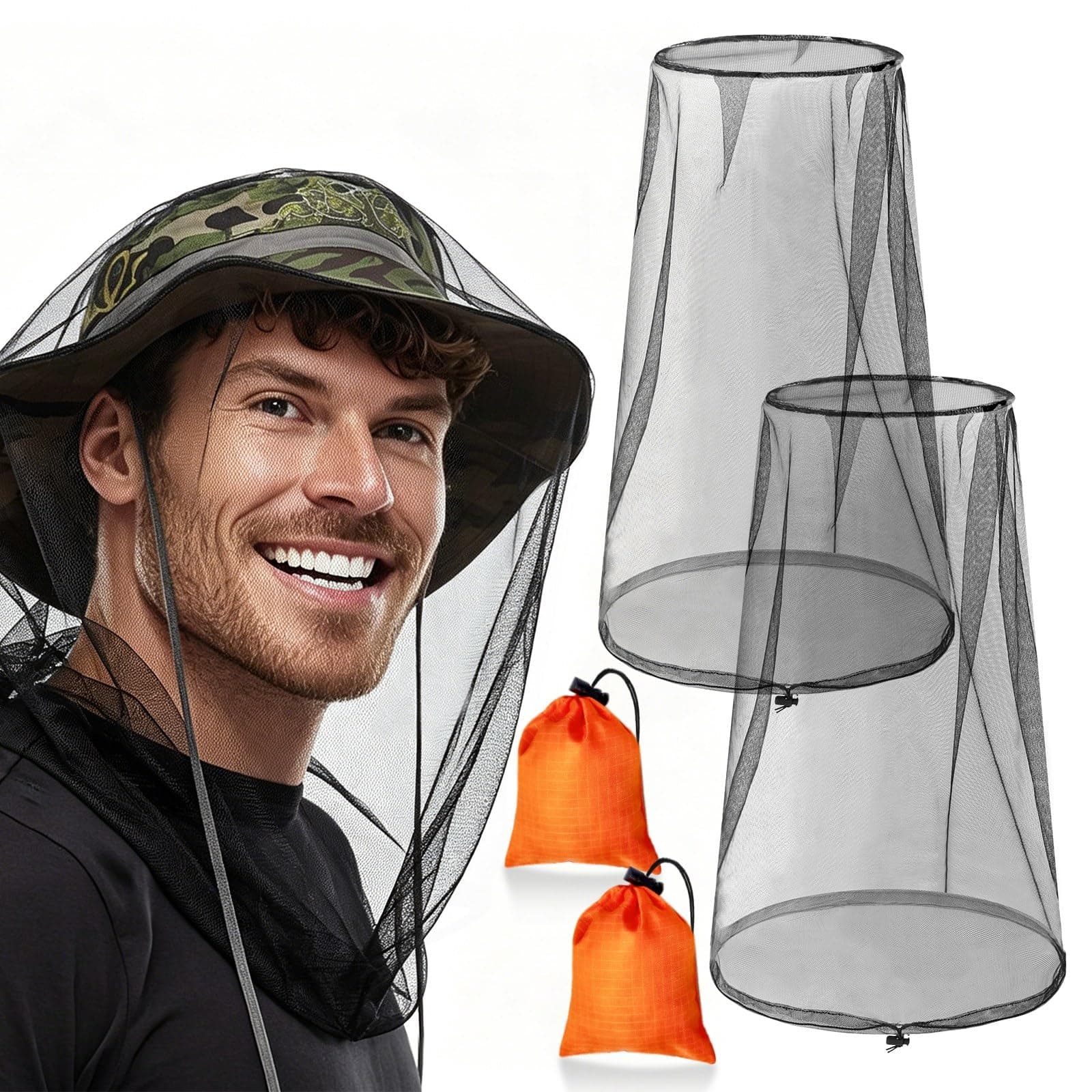 GuoluvSoo 2 Pack Mosquito Head Net, Breathable Bug Net for Hat & Outdoor