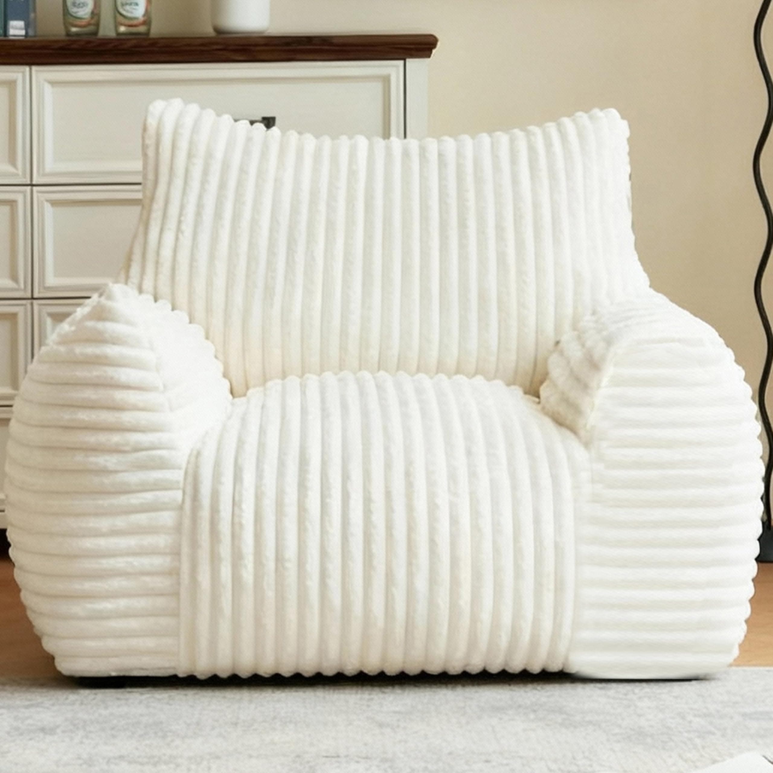 XOFUGEM Premium Beige Bean Bag Chair for Adults with Armrest- Ultra Plush Memory Foam Lounge Sofa & Comfy Reading Nook Chair for Bedroom, Living Room & Dorm (White, Without Pedals)