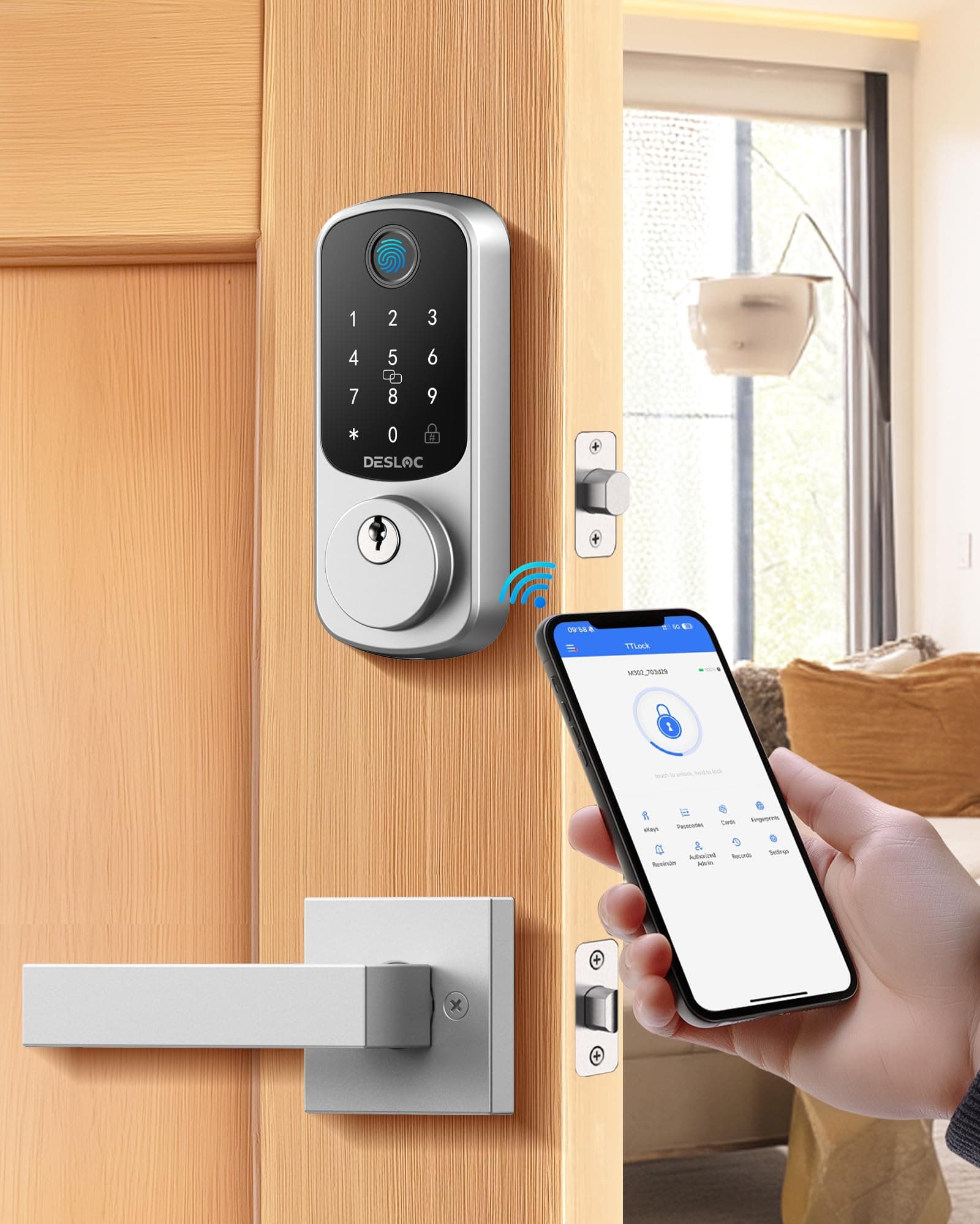 DESLOC B200 Fingerprint Smart Lock with 2 Lever Handles, Keyless Entry Lock