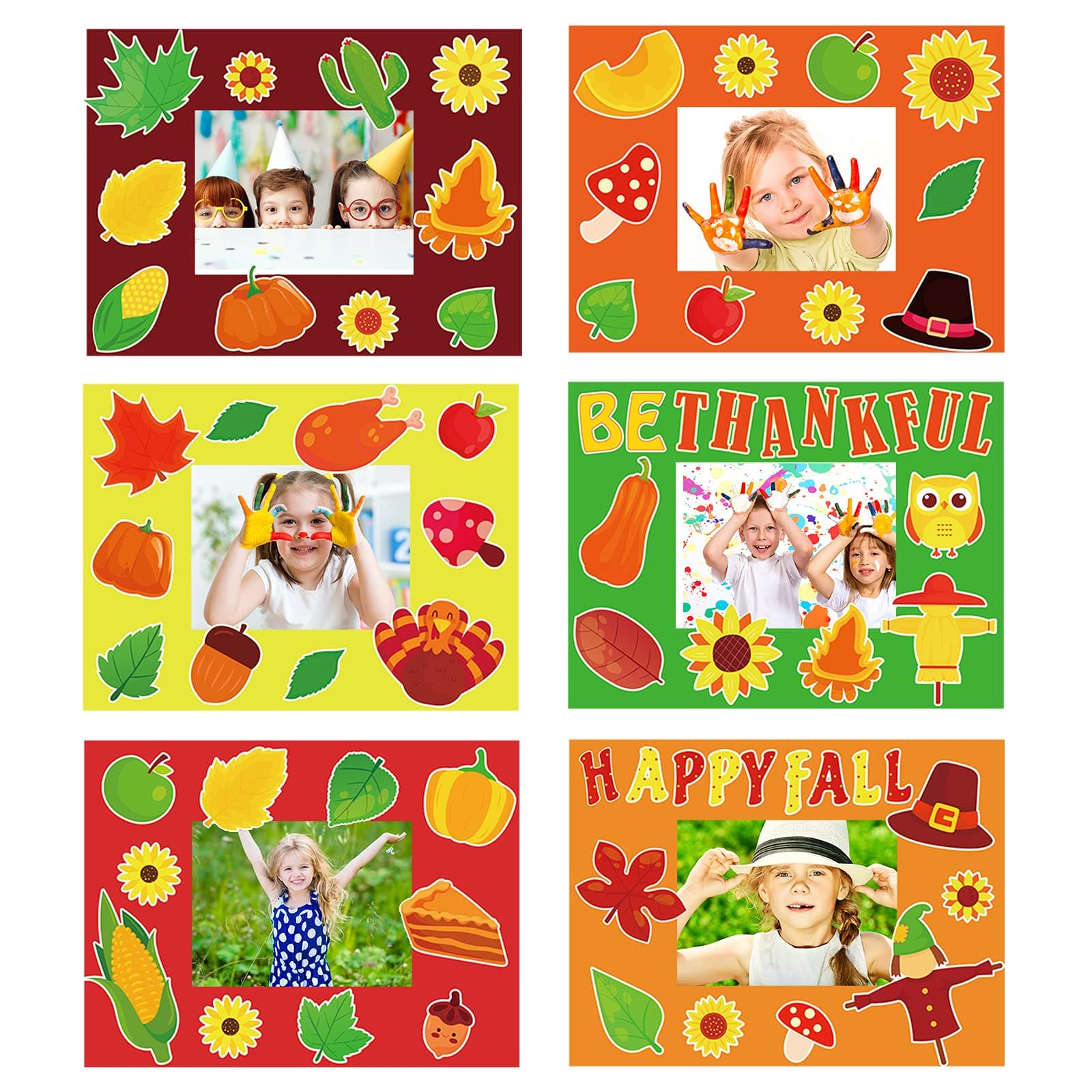 30 Packs Fall Picture Frame Craft Kits for Kids, Thanksgiving DIY Pumpkin Maple Leaf Turkey