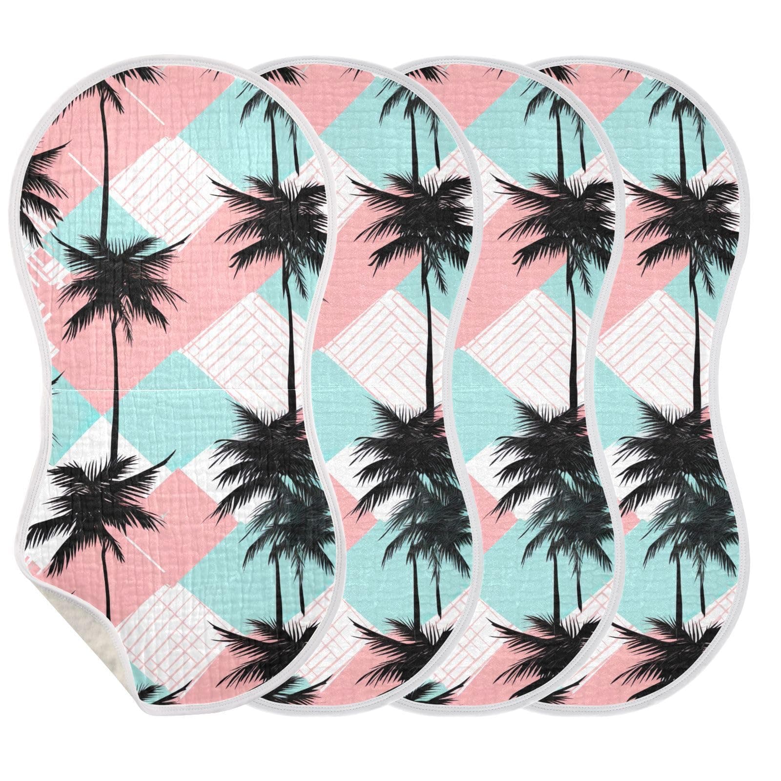 J JOYSAY Pink Palm Trees Baby Burp Cloths for Boys Girls Large 22''x11'' Cotton Burp Rags Extra Absorbent Soft 4 Layer Large Burp Cloths for Boy Unisex 4 Pack