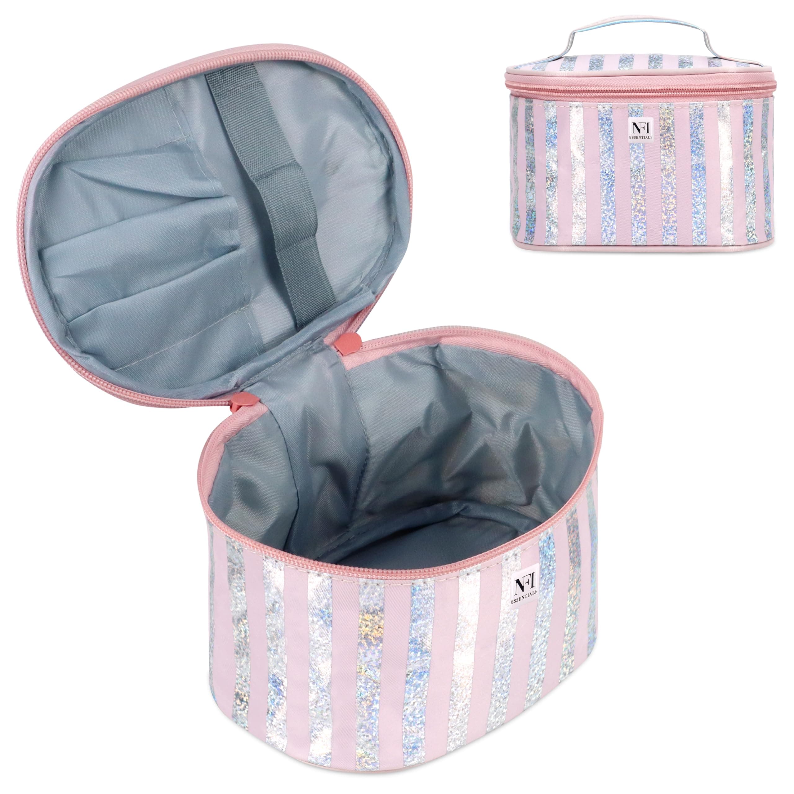 NFI essentials Floral Print Cosmetics Pouch Makeup Pouch Vanity Case Jewellery Pouch Stationery Pencil Case Travel Organiser Travel Pouch Bridal Gift, Pink Pro, 20x12.5x9.5cm, Travel Accessories