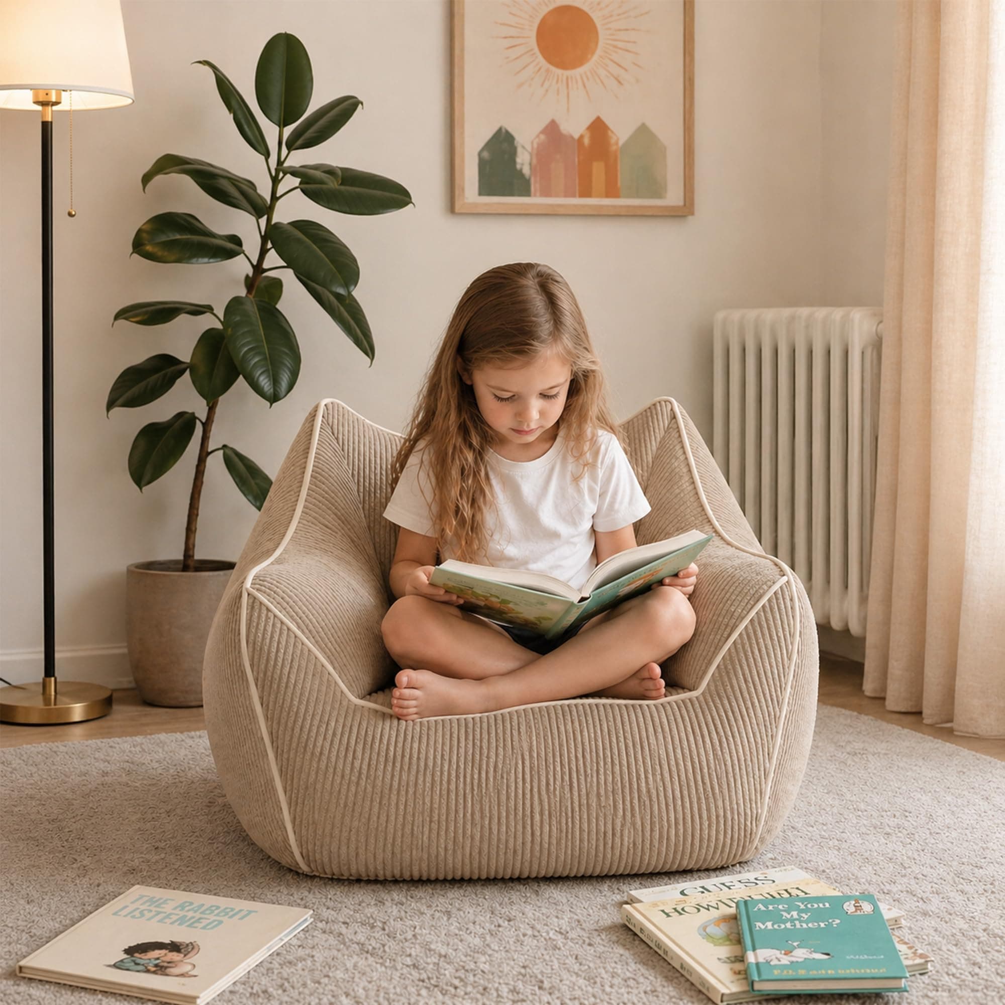 Big Bean Bag Chairs for Adults and Teens, Oversized Comfy Beanbag Chair with Filling Plush Fluffy and Back Support, Stuffed Giant Accent Sofa Lounge Floor Sofa for Bedroom, Living Room (Beige, Small)