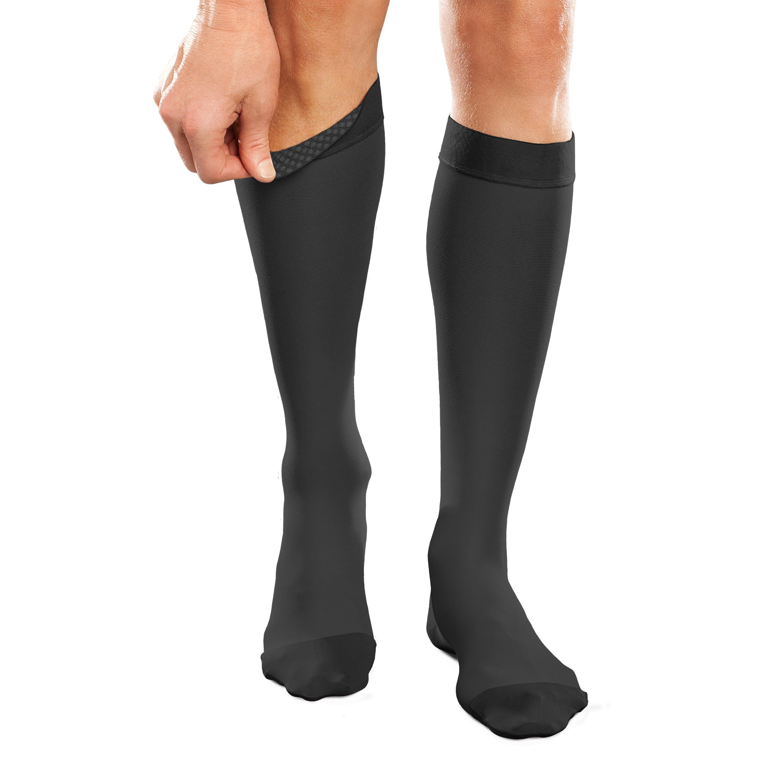 Ease Opaque Silicone Support Band Knee Highs - 20-30mmHg Moderate Compression Stockings (Black, Medium Short)