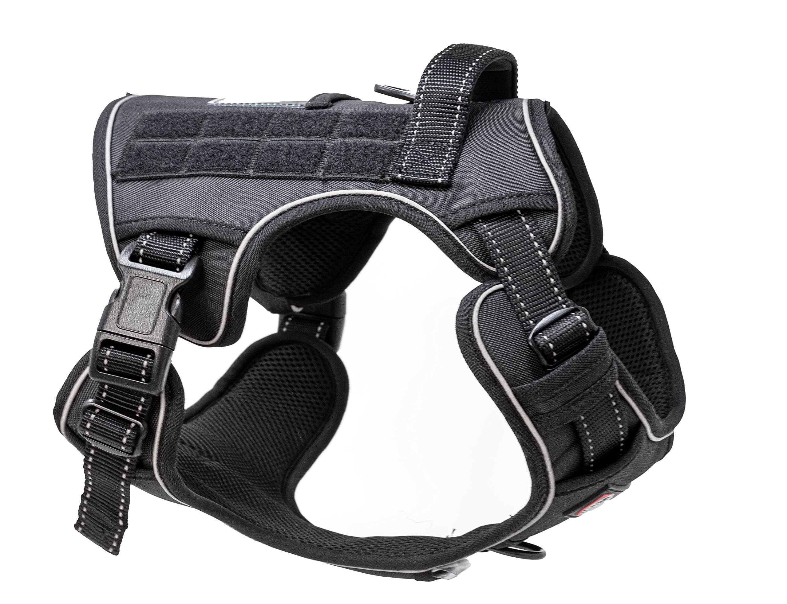 Verja Tactical Dog Harness No-Pull Adjustable Pet Harness Reflective K9 Working Training Pet Vest Military Service Dog Harness for Small Medium Large Dogs (M(Neck:16-22",Chest:22-30"), Black)