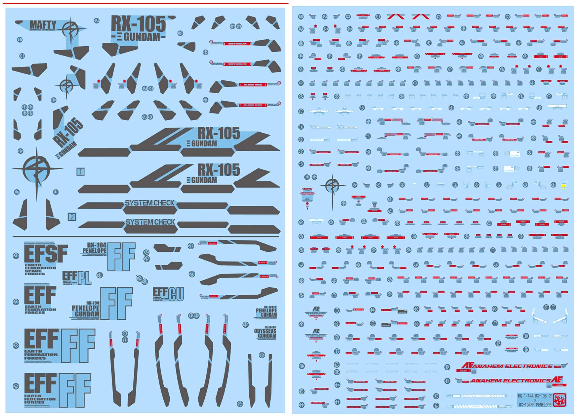 ANSAI High Precision Decals Decal for HGUC 1/144 XI VS Penelope Scale Model kit Sticker (H35 (2 Sheets))