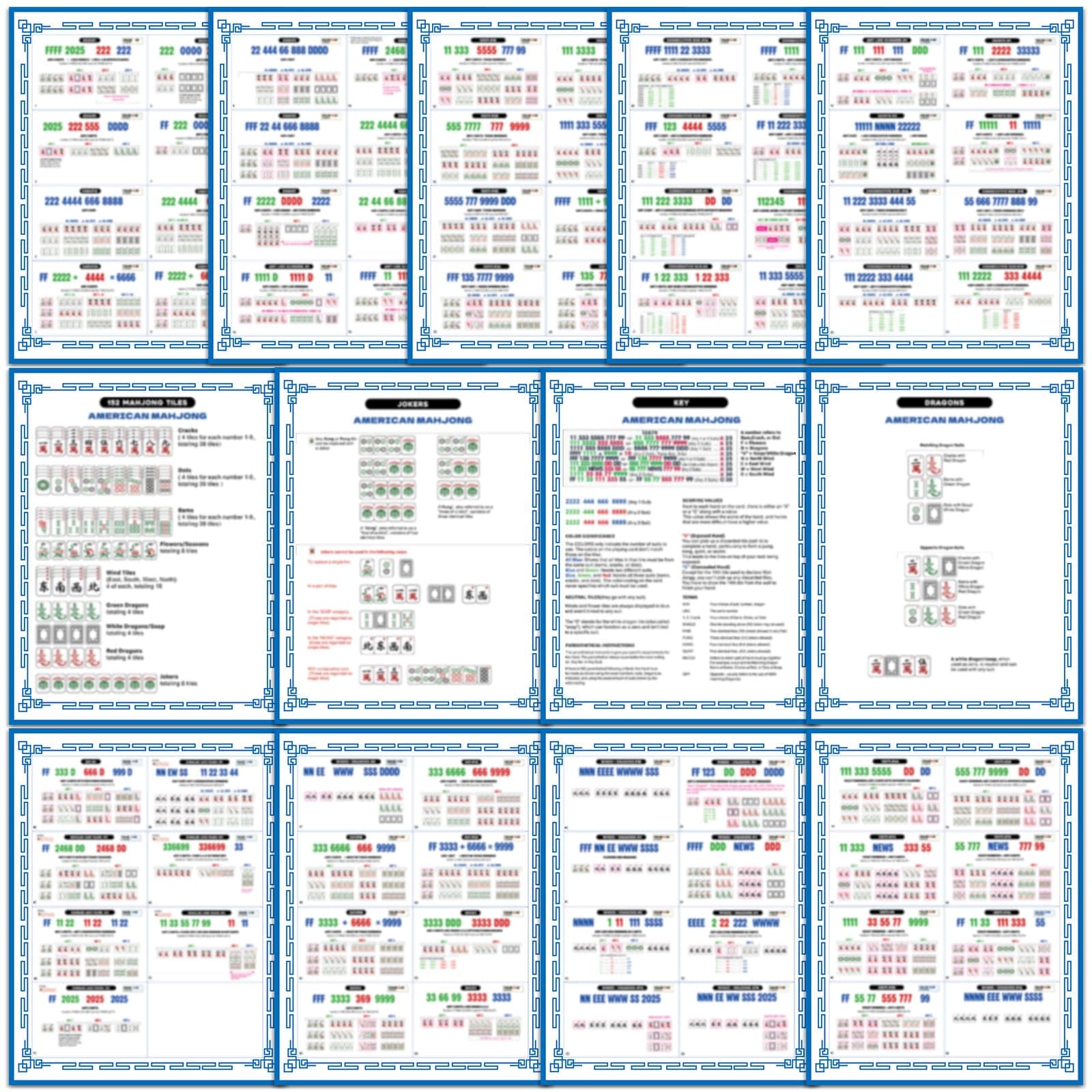 gisgfim 71 Pcs Majiang Rules Quick Guide 11"x8.5" Edition American Majiang Cheat Sheets Learning Aid Flash Cards for Beginners Lovers Accessories and Gifts Party Supplies(Blue)