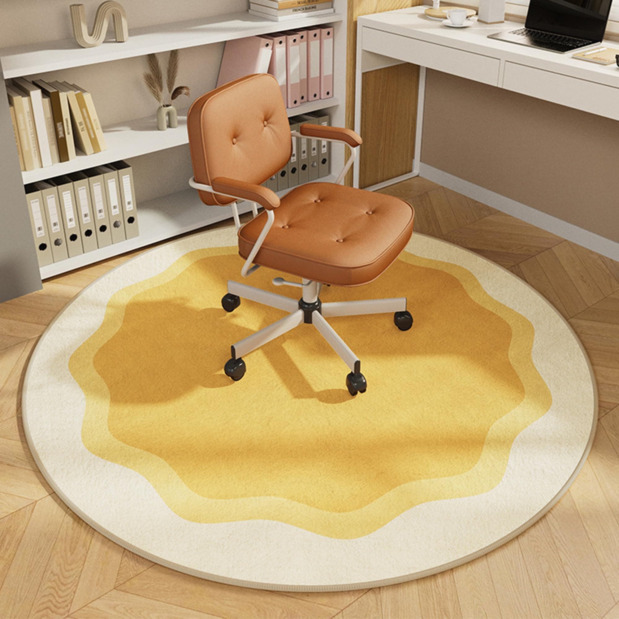 Round Chair Underlay, Non-Slip Office Chair Mat for Home Office, Desk Floor Mat for Hardwood Floor, Computer Chair Rug Gaming Chair Mat, Floor Protector Mat (60x60cm,Yellow)