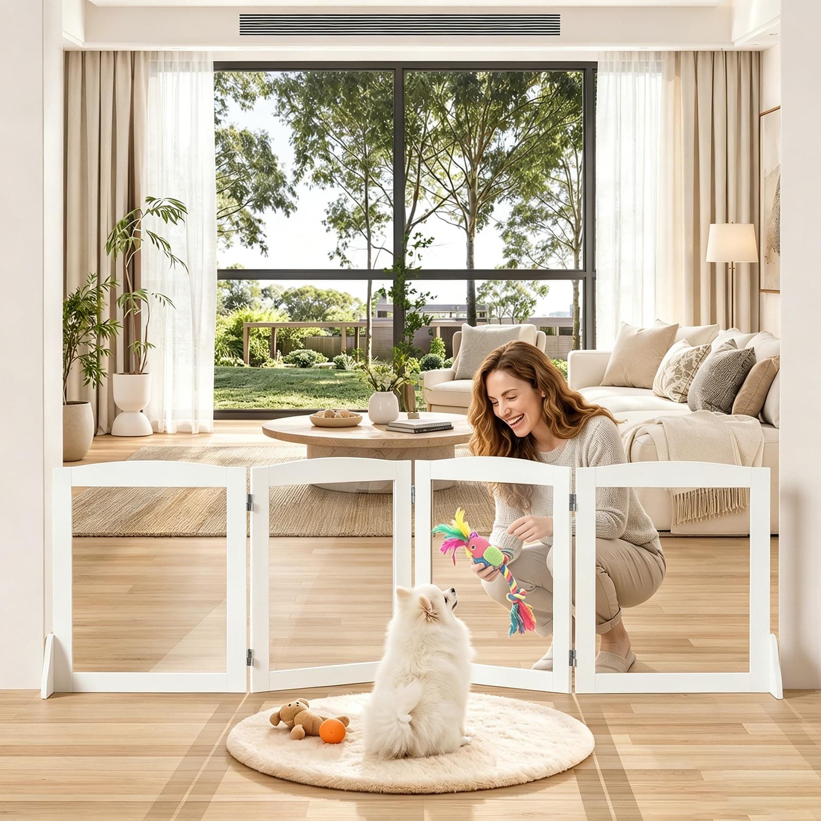 Snughome Clear Freestanding Dog Gate, 23.62" H Acrylic Pet Gate, 79" W