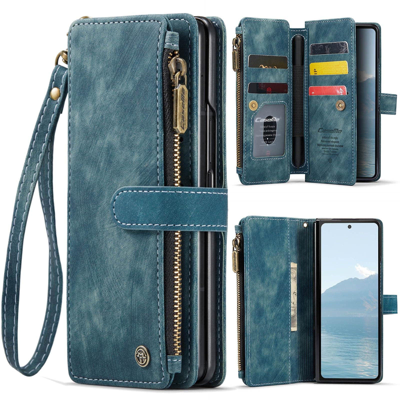 Samsung Galaxy Z Fold 6 5G Wallet Case with [S Pen Holder],Blue