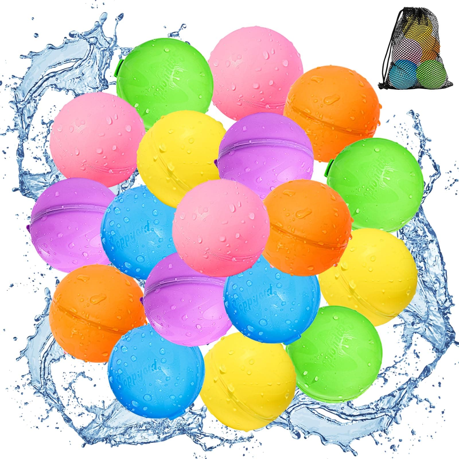 Reusable Magnetic Water Balloons Outdoor Toys: 18 Pack Refillable Water Bomb Quick Self-Sealing - Silicone Water Splash Ball with Mesh Bag for Kids Adults Outside Games Summer Fun Party Supplies
