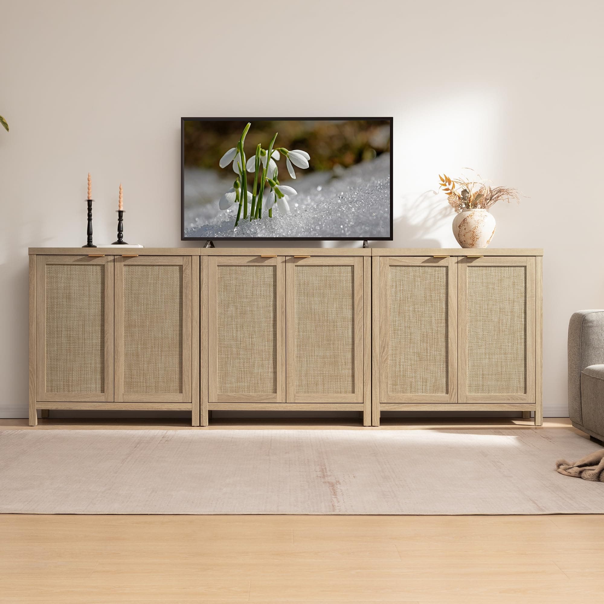 SICOTAS Rattan Cabinets, Sideboard Buffet Cabinet Credenza with Storage