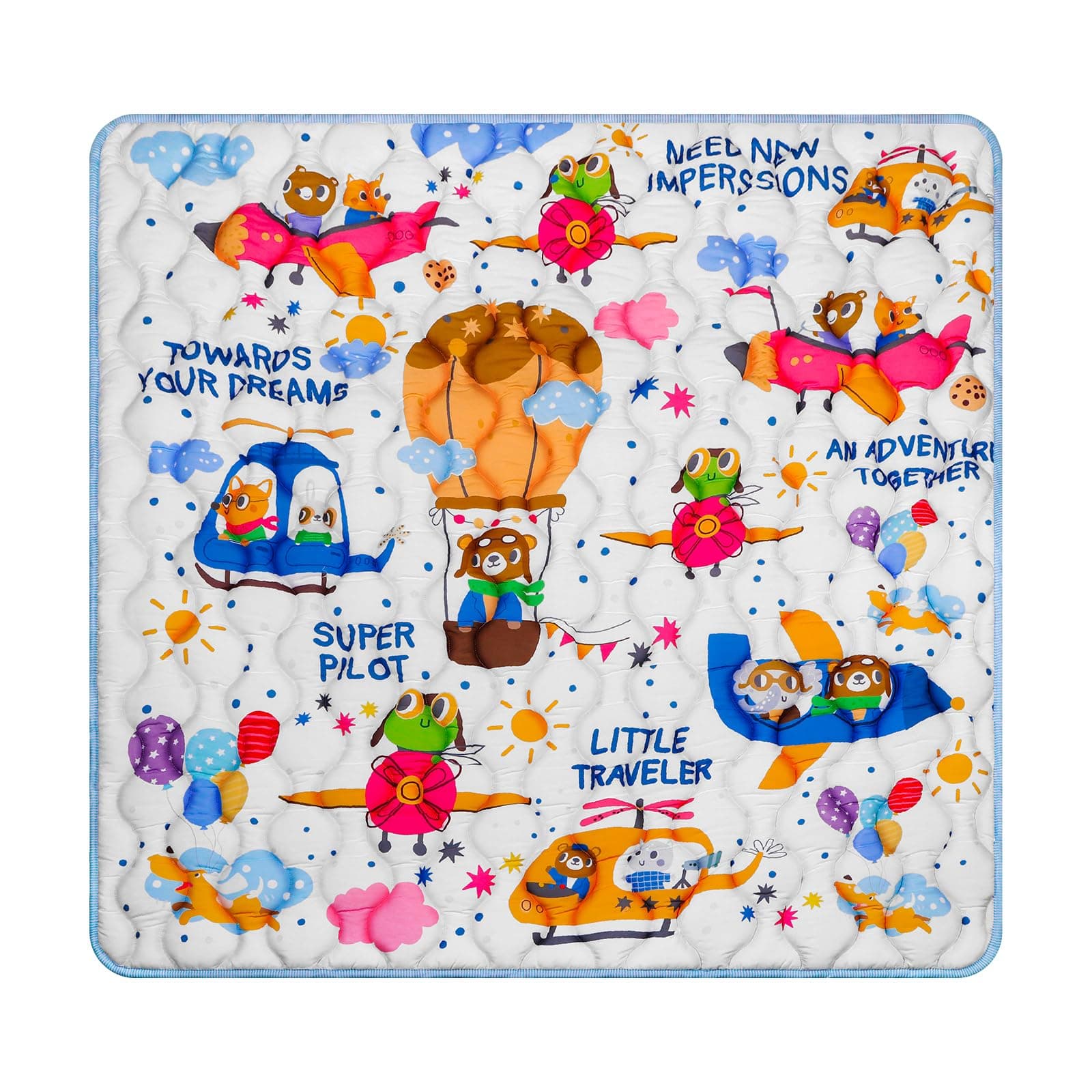 Mfmiudole Animal Pilot Baby Gyms Playmats for Playpen 127×127 CM Flying Vehicles Play Mat for Playpen Playyards Thicken Soft Padding Foam Playmats for Babies Toddlers Infants Baby Crawling Mat Kids Play Mats Pad Tummy Time