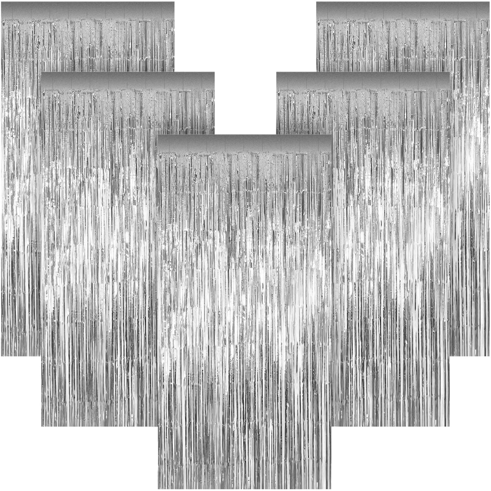 5 Pack 3.28ft x 6.56ft Silver Metallic Tinsel Foil Fringe Curtains, Photo Booth Backdrop Party Decorations for Birthday Wedding Baby Shower Graduation Bachelorette New Years