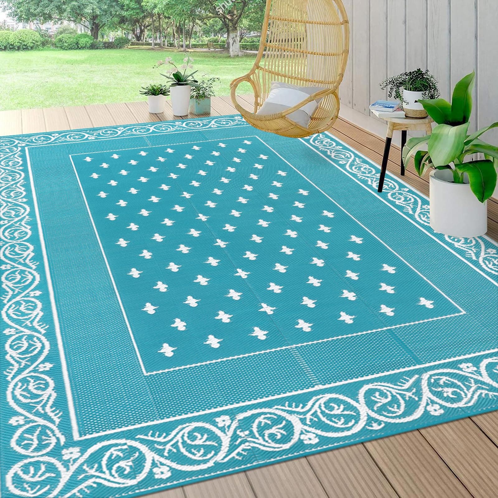 Pauwer Outdoor Rug Waterproof for Patios 8x10, Reversible Plastic Straw Rug, Outdoor Area Rugs Carpet RV Mat, Camping Rug for RV, Picnic, Backyard, Deck, Balcony, Porch