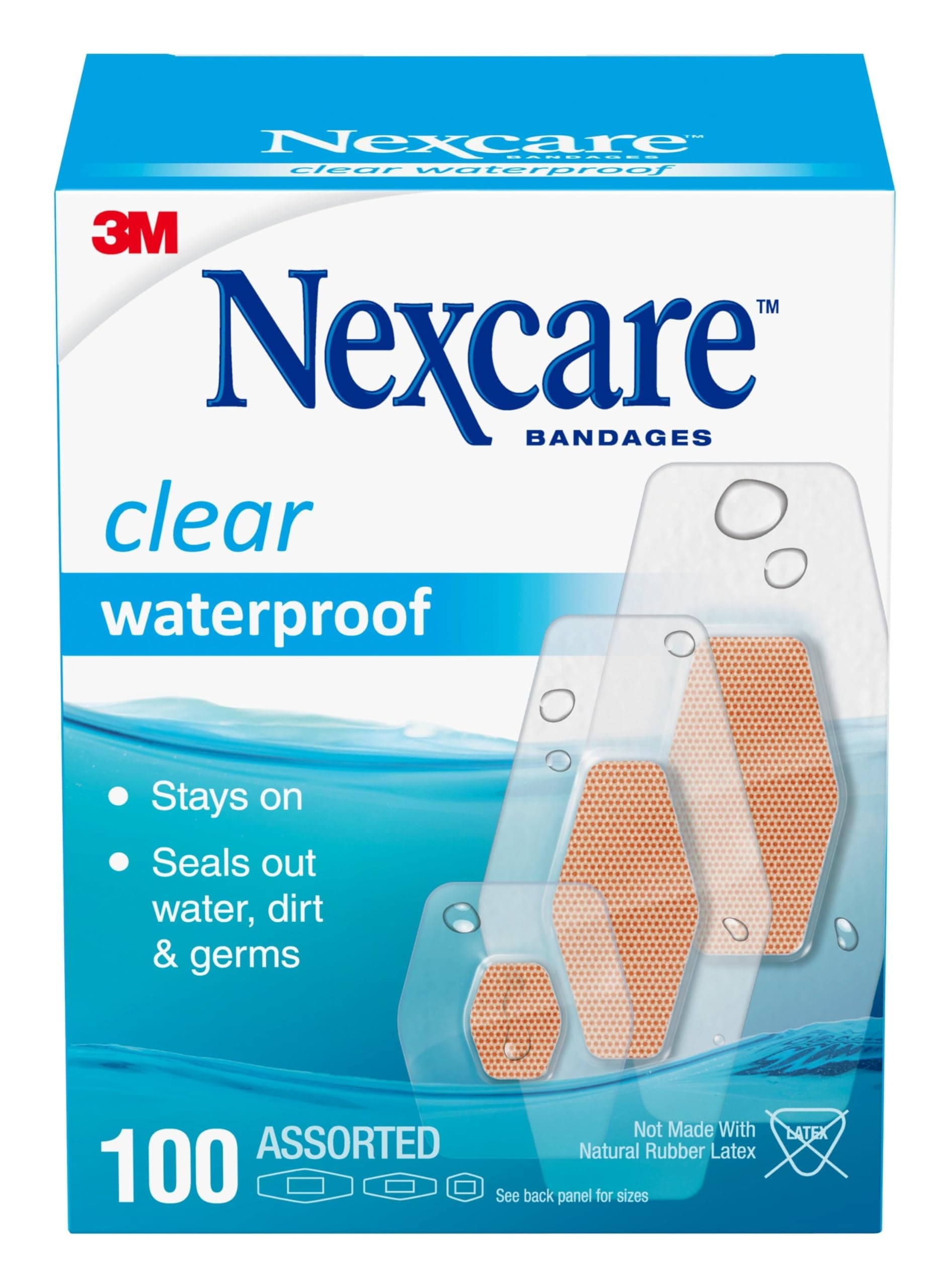 3M Nexcare Waterproof Assorted Bandages, 100 Count
