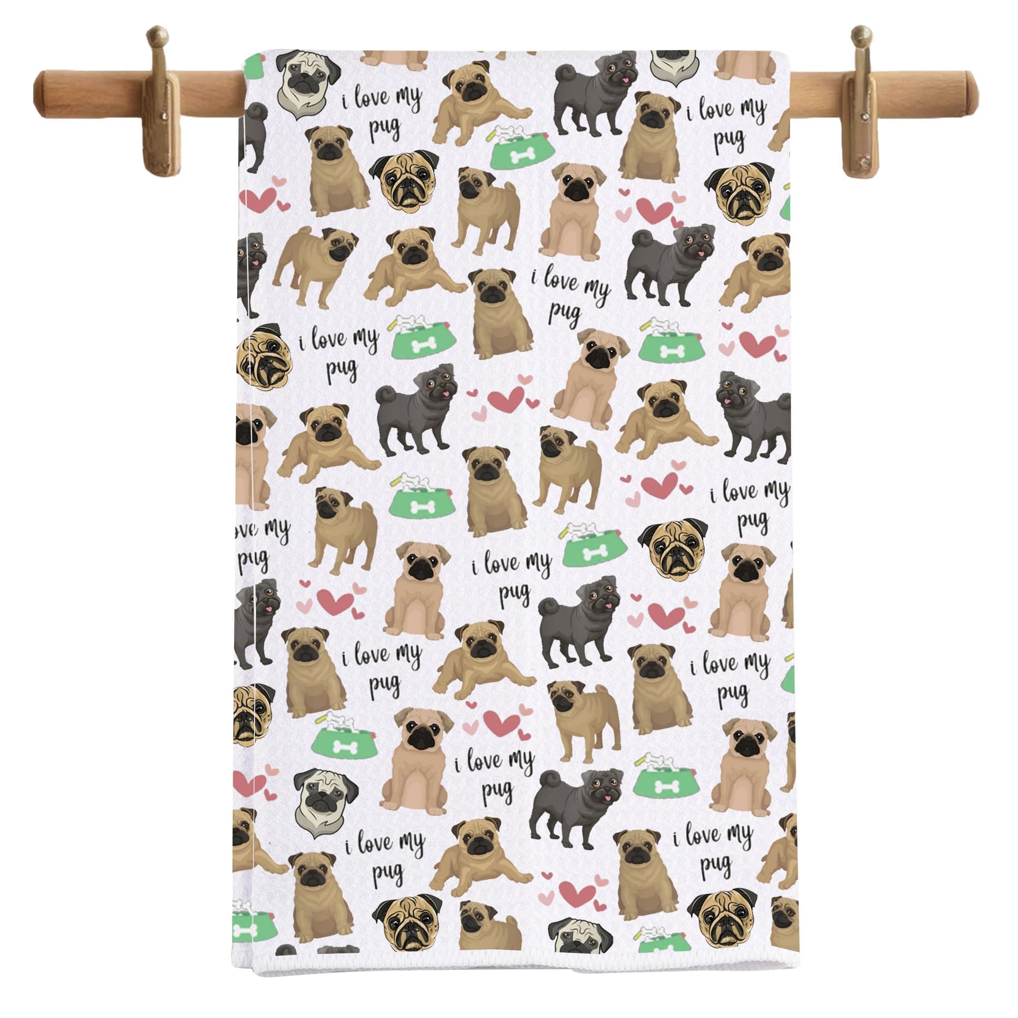 MNIGIU Pug Dog Lover Gift Pug Kitchen Towel New Pet Owner Gifts Dog Decor Hand Towel Funny Animal Kitchen Decor