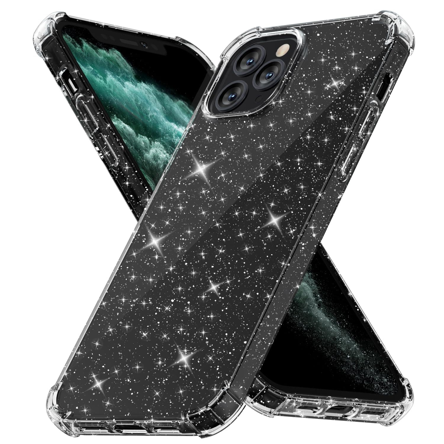 Svanove for iPhone 11 Pro Max Case Silicone, Glossy Soft Rubber Gel Jelly Cute Protective Plastic Simple Plain Phone Case Cover for Women Girl, Slim Thin Flexible Shockproof TPU, Clear Glitter