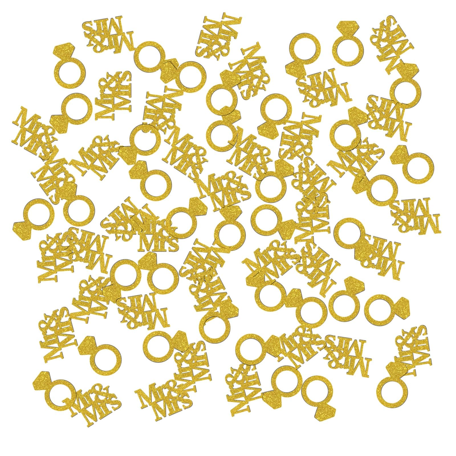 INNORU Mr & Mrs Confetti Gold Glitter, Wedding Diamond Ring Table Confetti, Engagement Paper Scatter, Bridal Shower Party Table Decorations Confetti, 120pcs