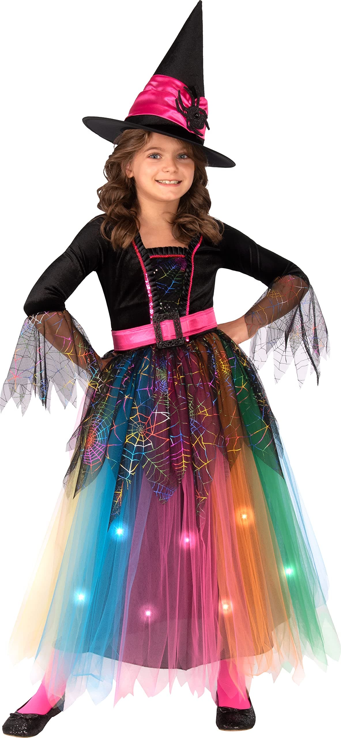 Rubie's Girl's Forum Novelties Spider Witch Light Up Costume Dress and Hat, As Shown, Medium