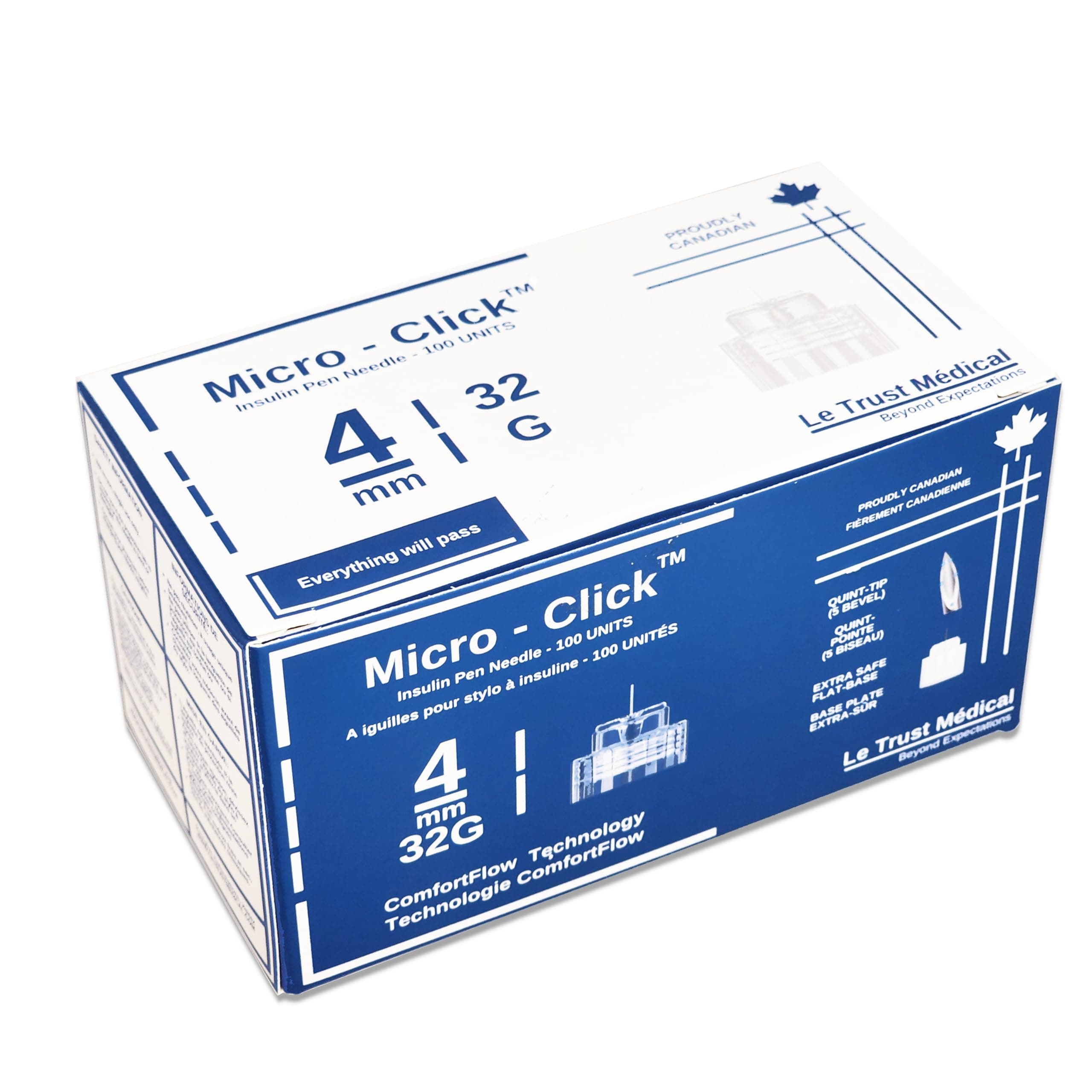4mm 32G Micro-Click Universal Insulin Pen Needles 4mm (100 Count) - compatible with Ozempic, Saxenda, Insulin, GPL-1 and Other Medications