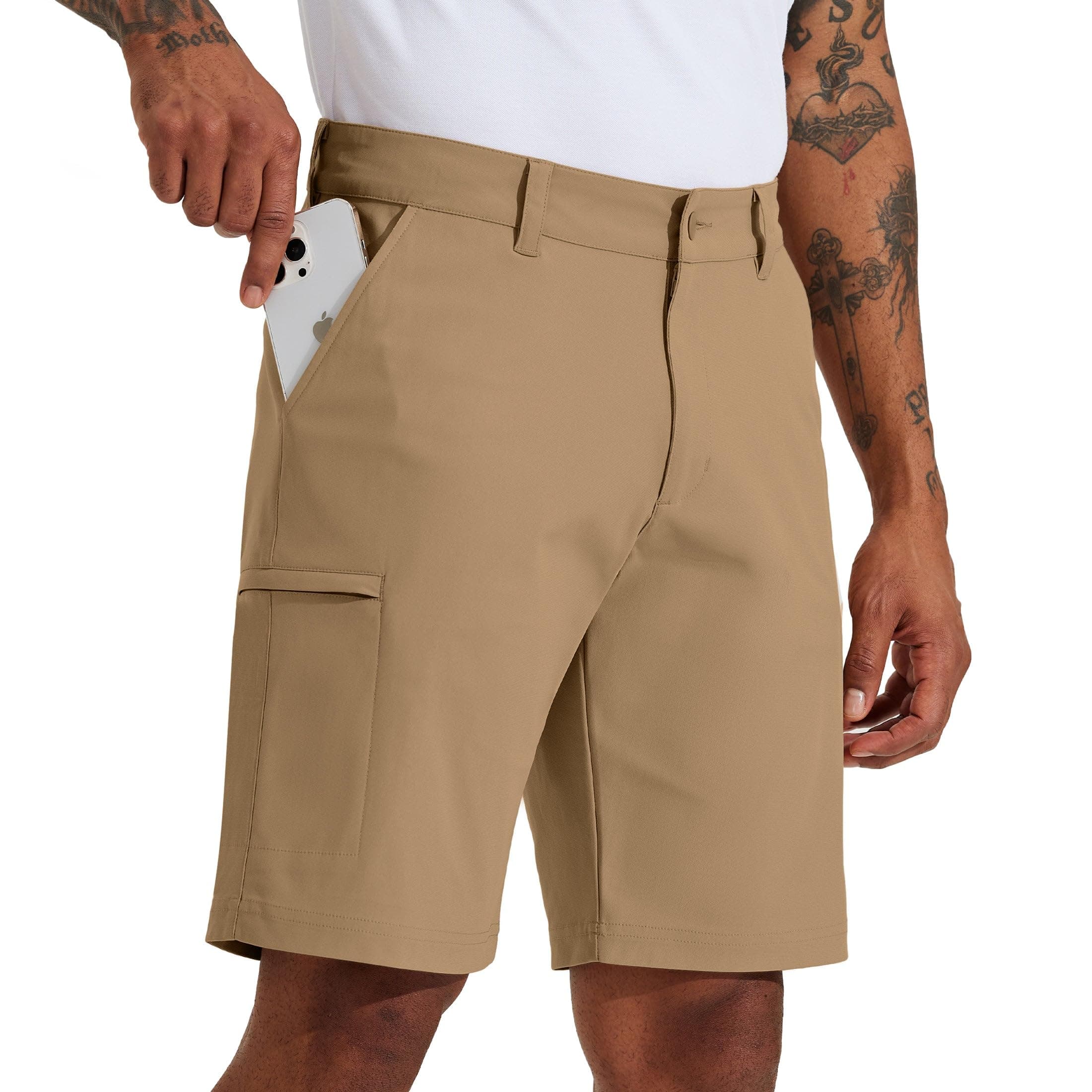 Willit Men's Golf Shorts 10" Stretch Quick Dry Hiking Cargo Shorts for Dress Casual Work with Pockets Deep Khaki 40