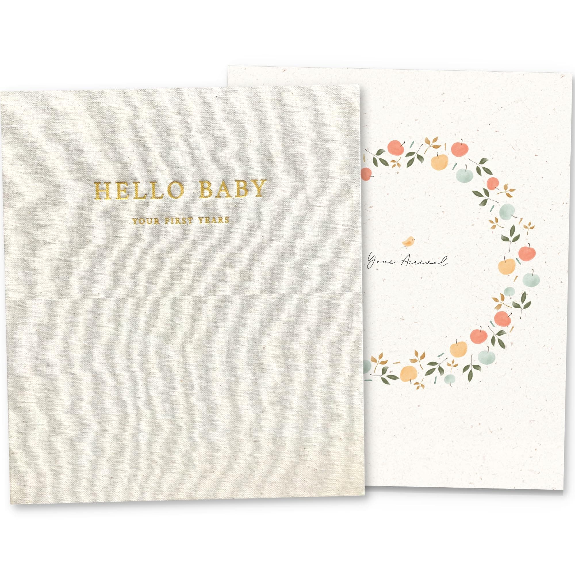 Peachly Baby Memory Book - First Year Baby Book Keepsake for Milestones - Simple Cute Scrapbook Journal for Girl - Natural Linen - Clementine