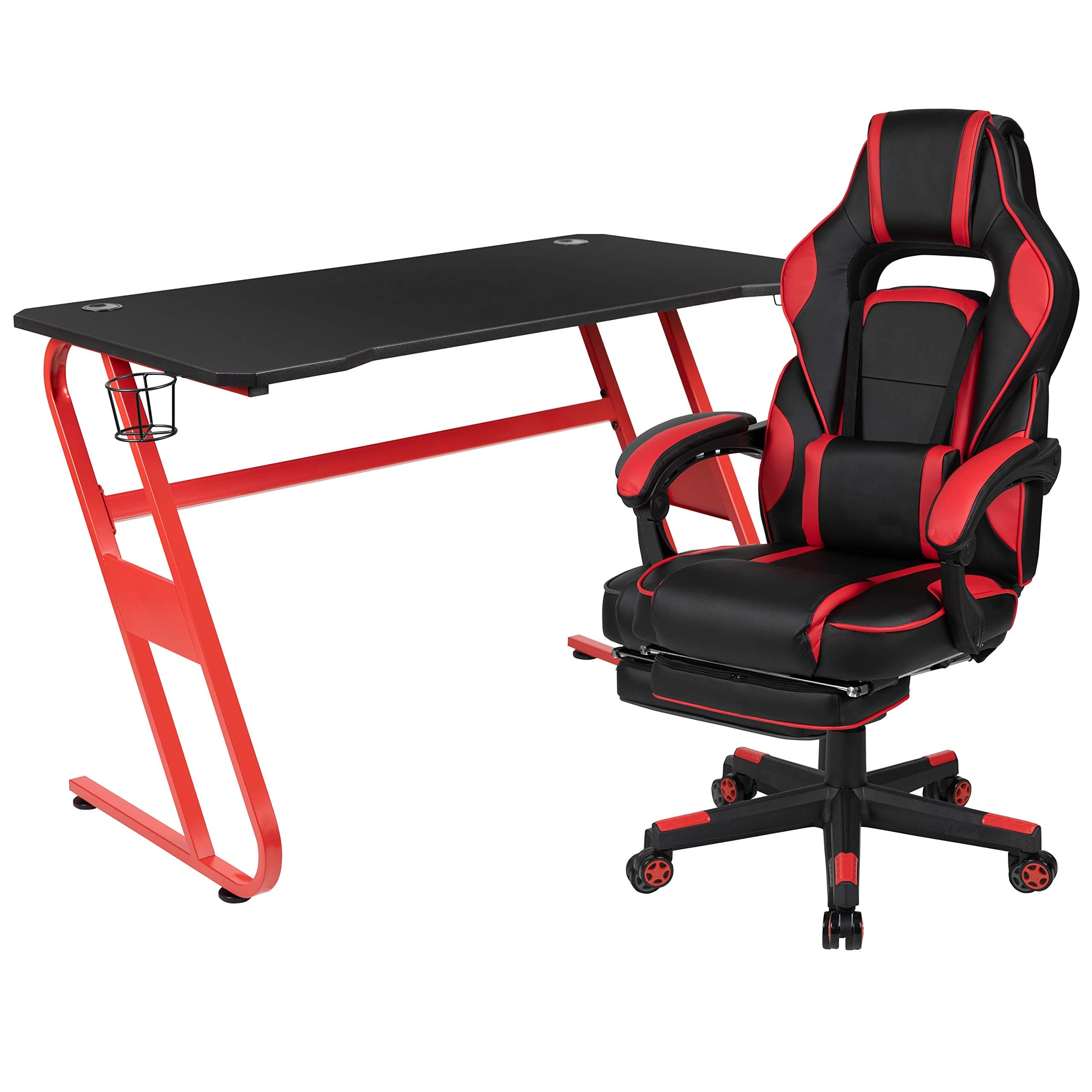 Flash Furniture Gaming Desk with Reclining Racing Chair, Red/Red