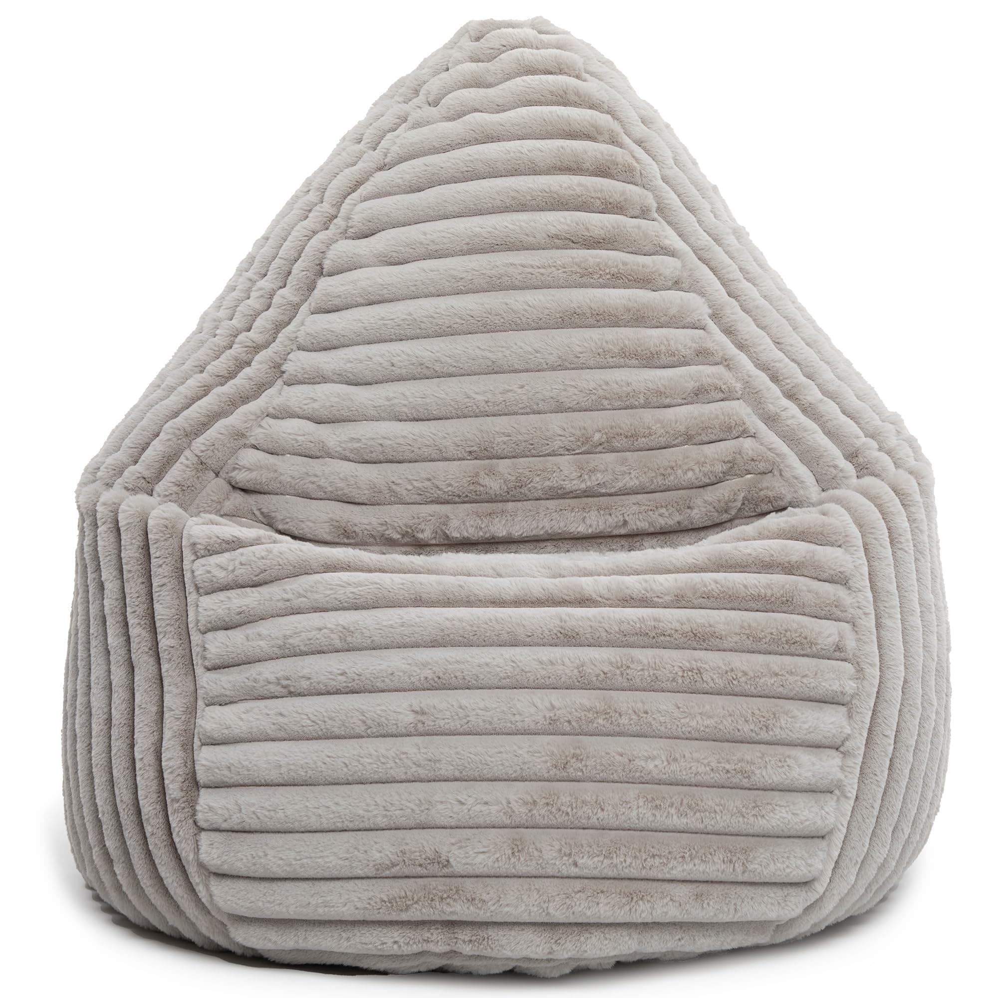 Gouchee Home Beanbag Raya Silver 27"x43" Faux Fur Upholstered Bean Bag Chair - Sofa Chair for Kids and Adults, Comfy Chair for Bedroom and Living Room Furniture, Lounge Chair
